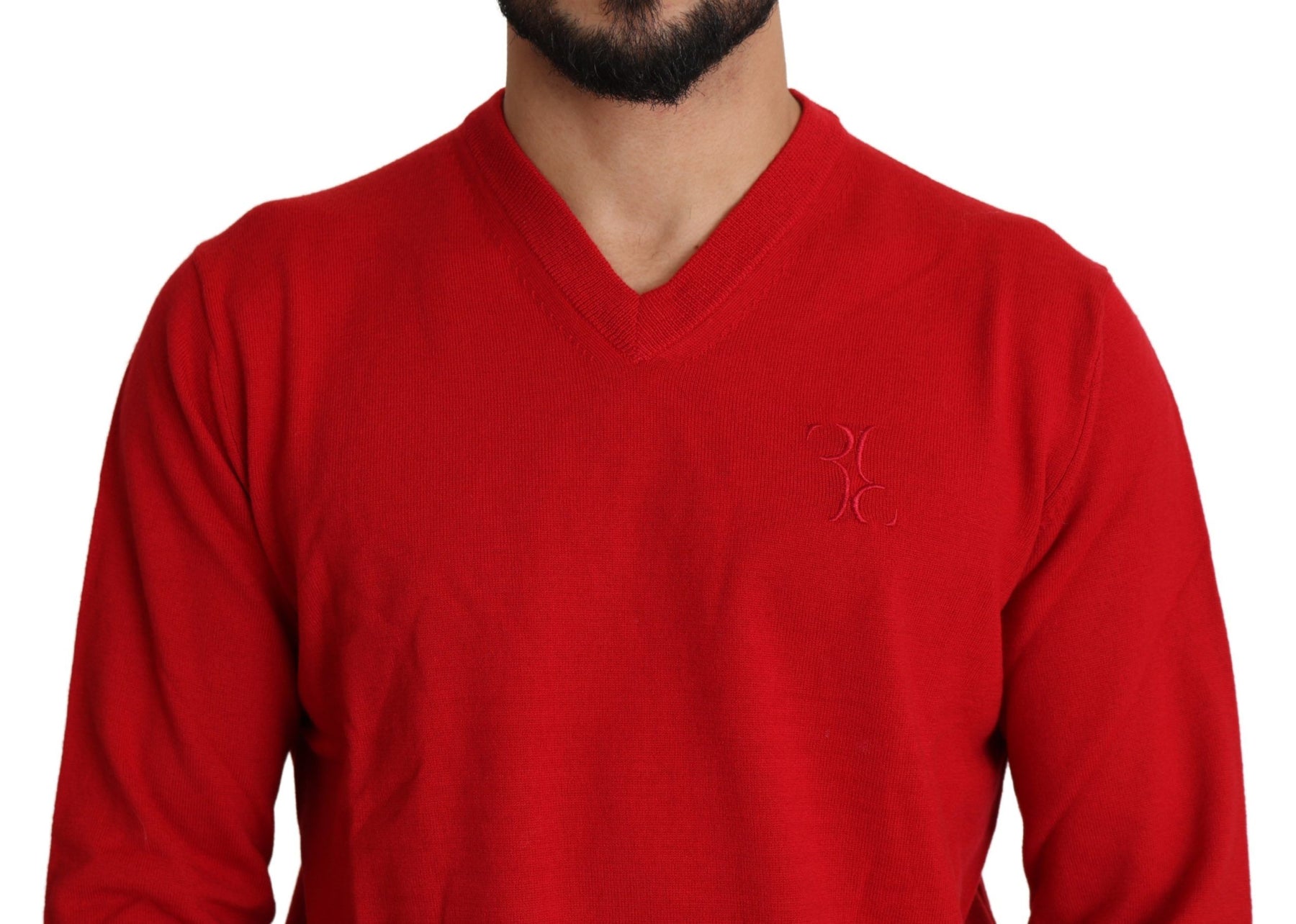 Billionaire Italian Couture Red V-neck Wool Sweatshirt Pullover Sweater | Regal Royce