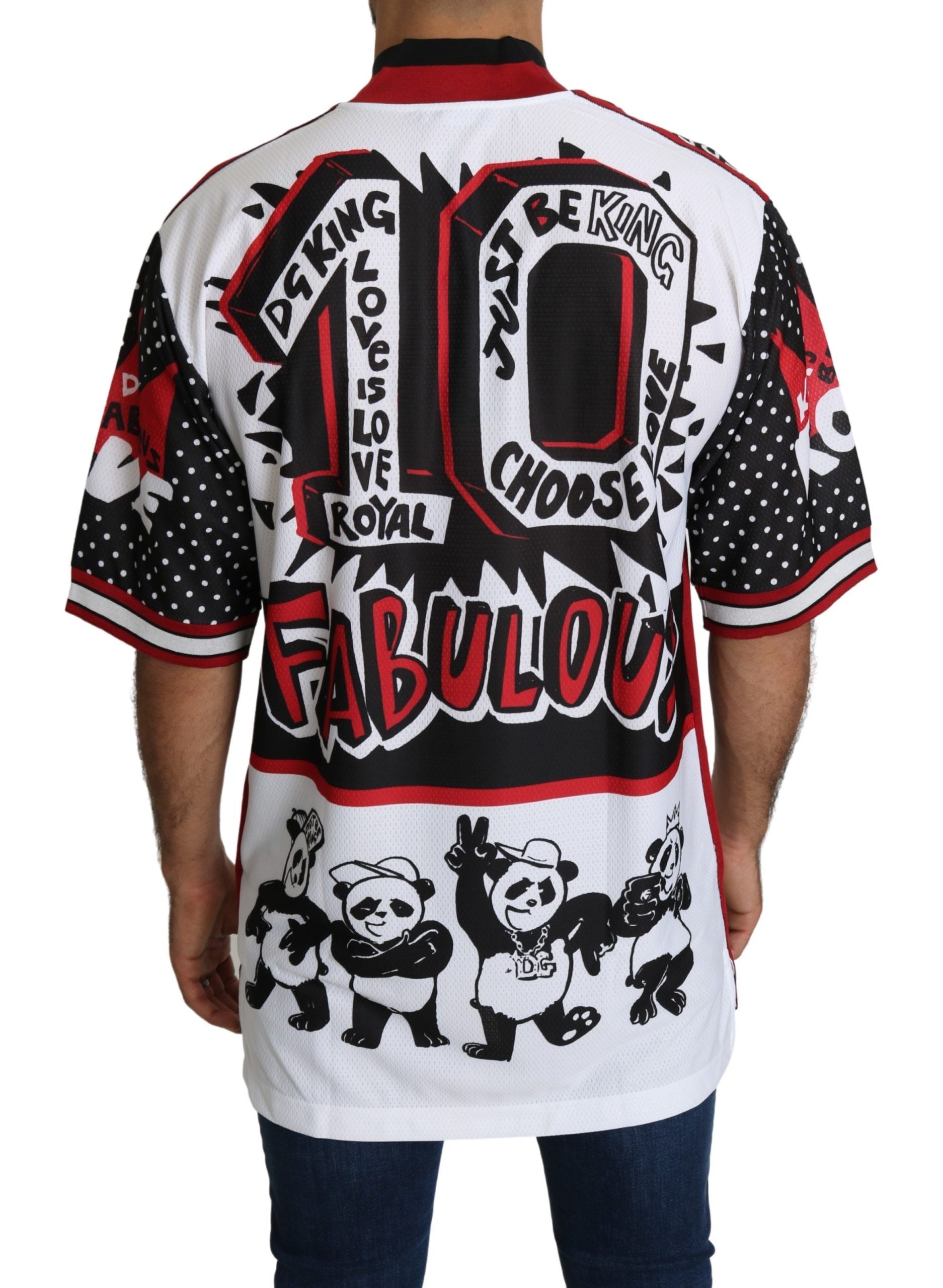 Dolce & Gabbana White King Panda Top Polyester Mens T-shirt
