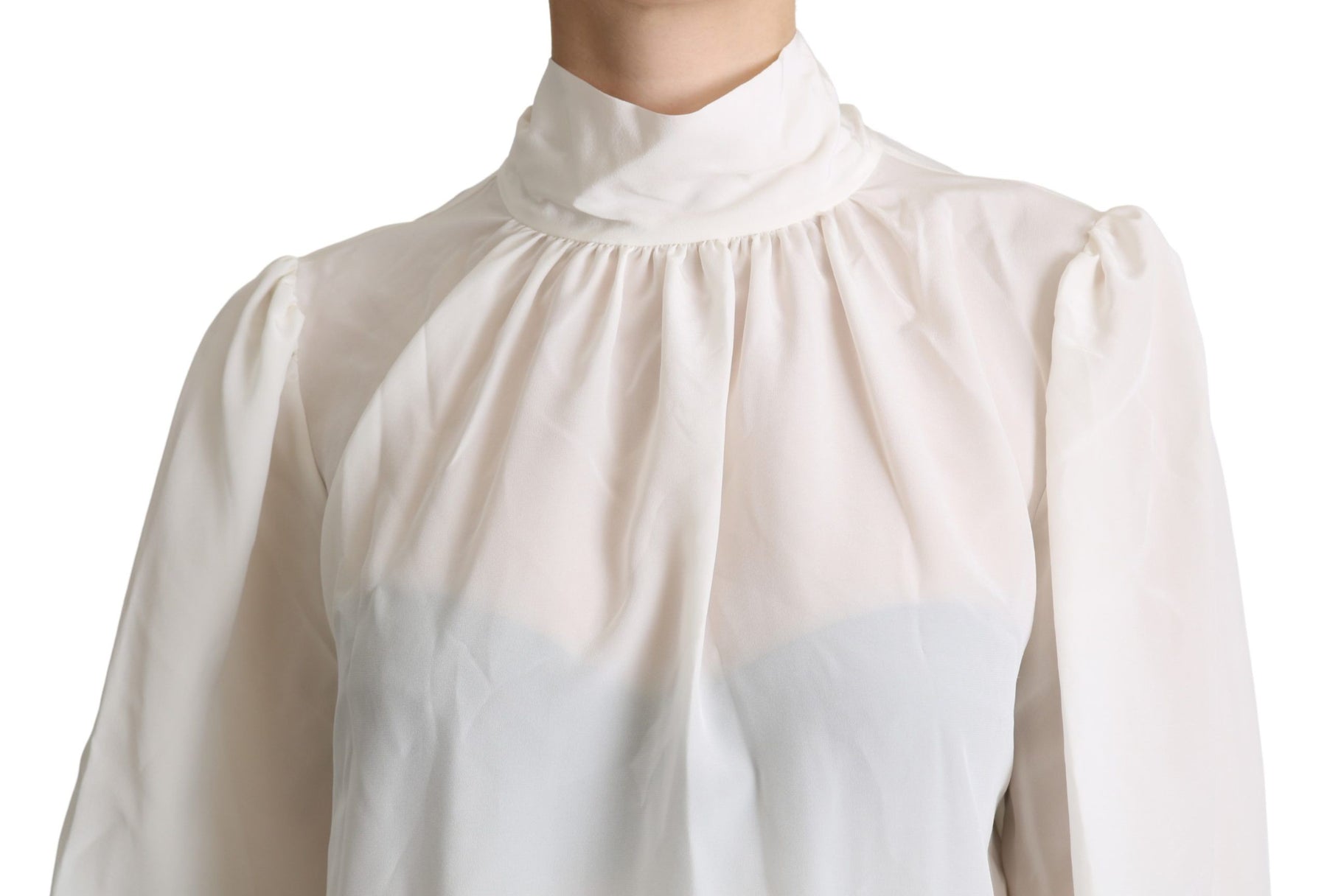 Dolce & Gabbana White Silk Pussy Bow Long Sleeved Top Blouse | Regal Royce