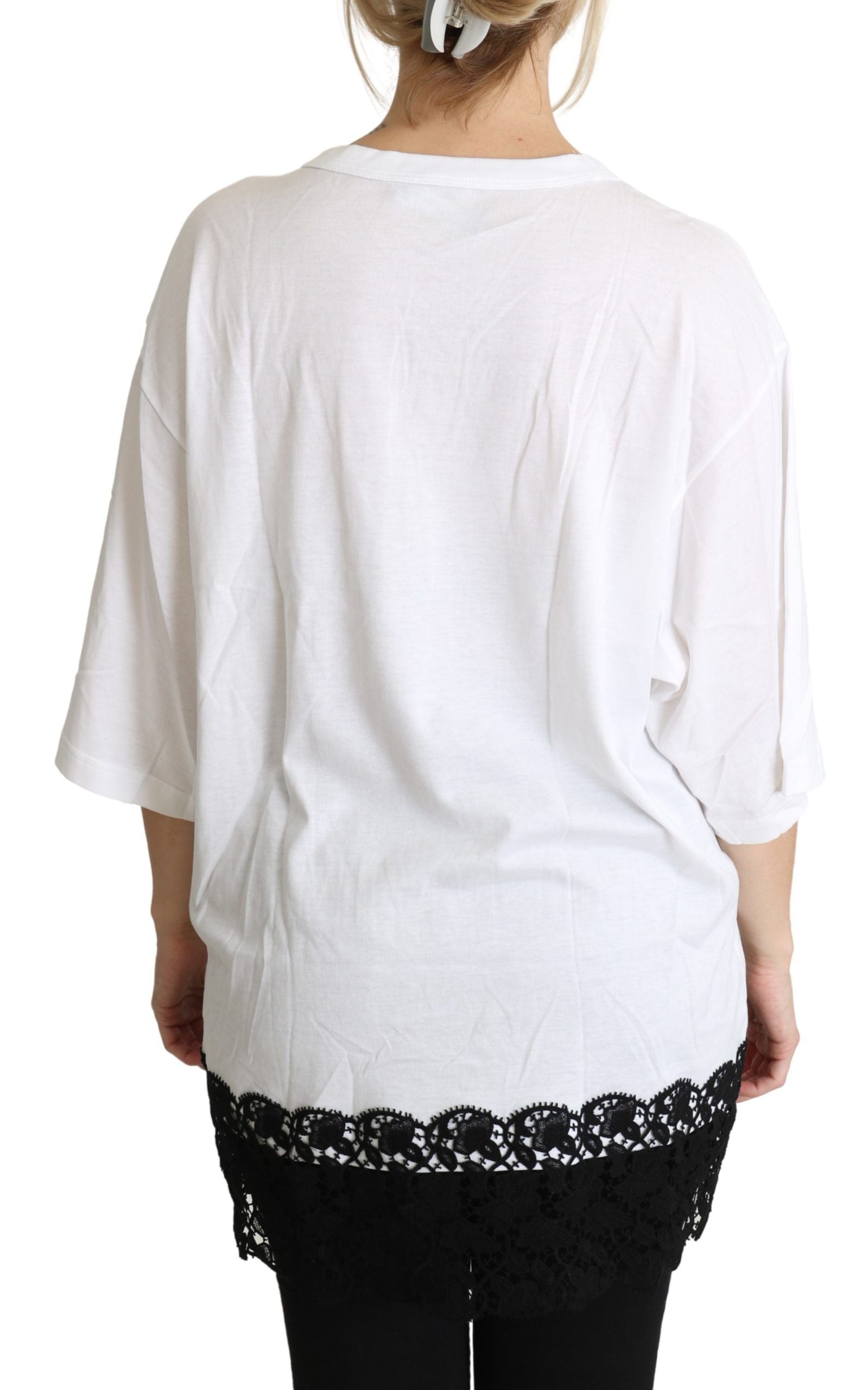 Dolce & Gabbana White Angel Print Cotton Round Neck Shirt Tops | Regal Royce