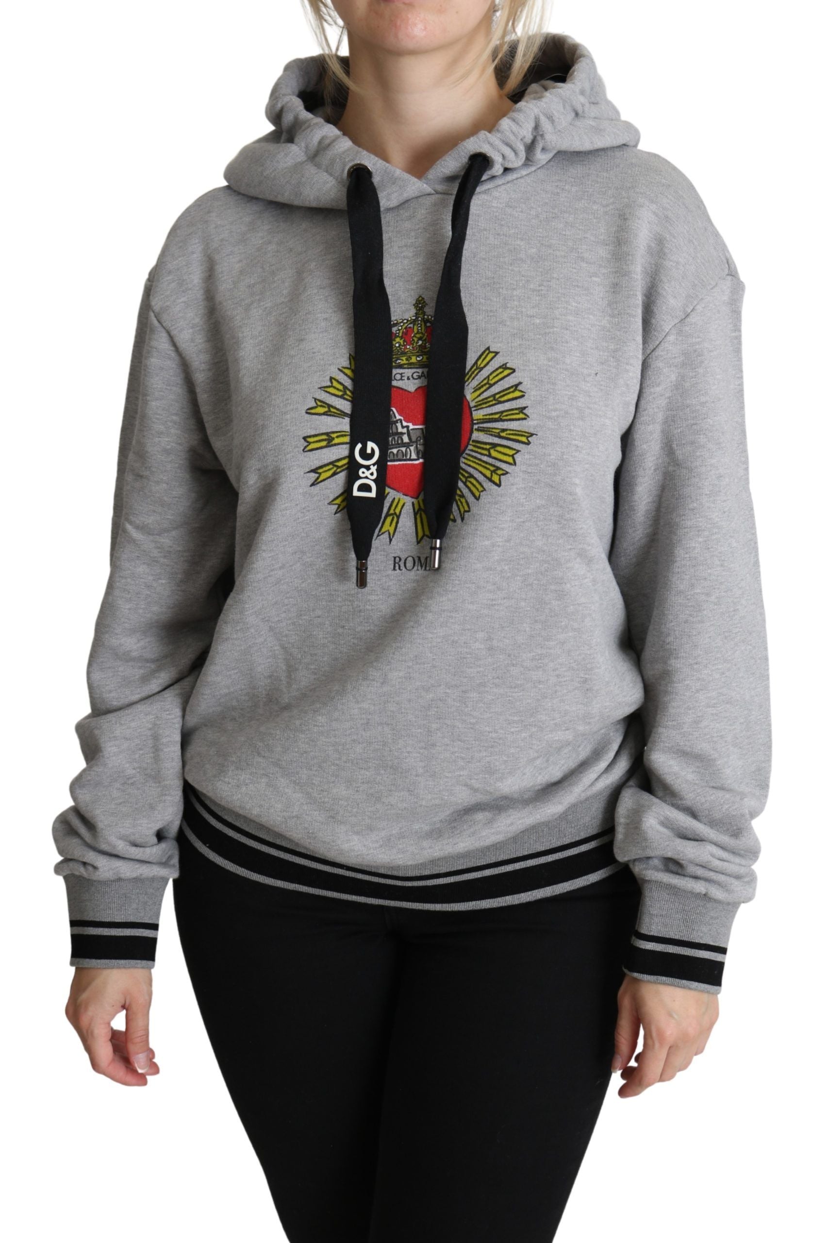 Dolce & Gabbana Gray Printed Hooded Exclusive Logo Sweater | Regal Royce