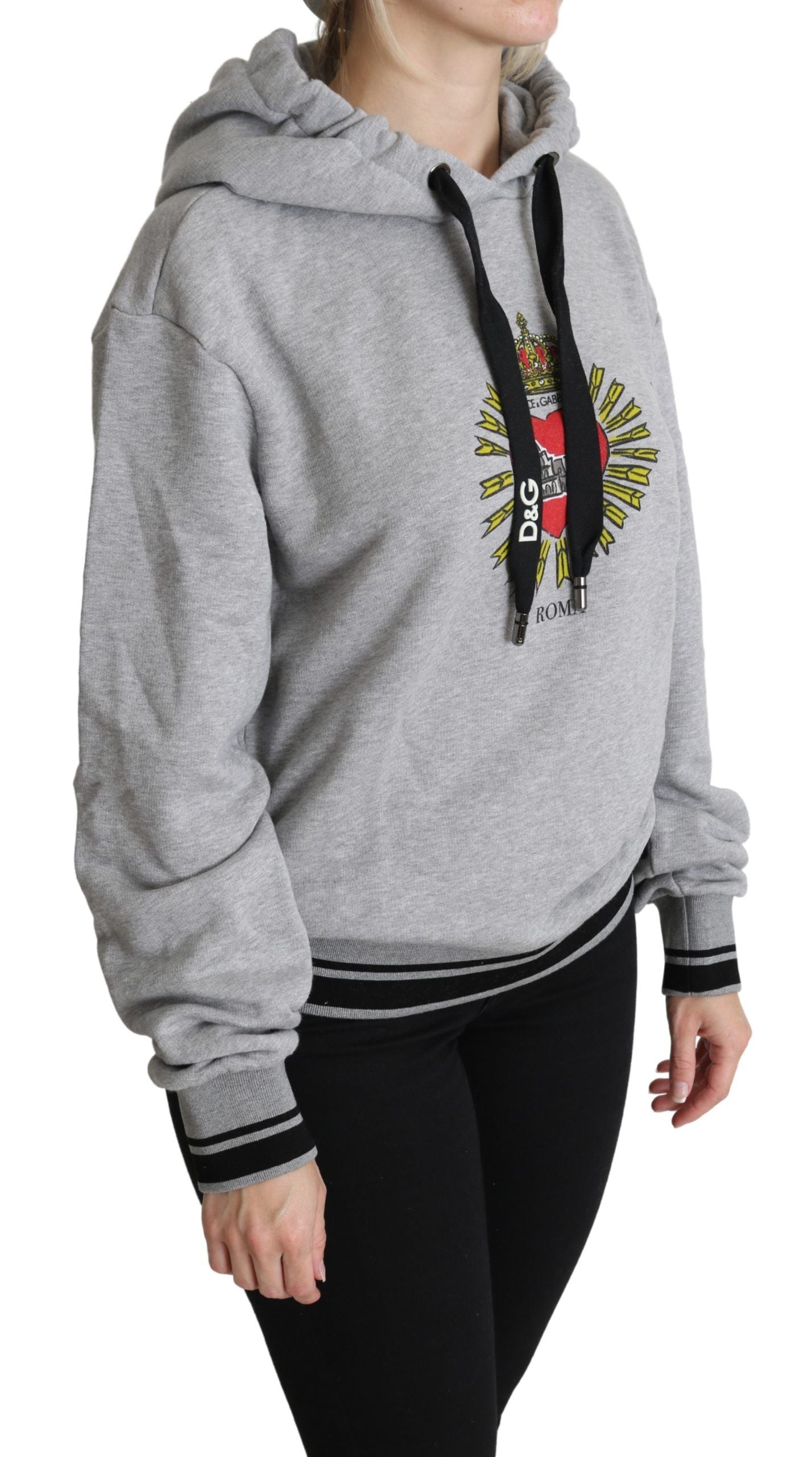 Dolce & Gabbana Gray Printed Hooded Exclusive Logo Sweater | Regal Royce