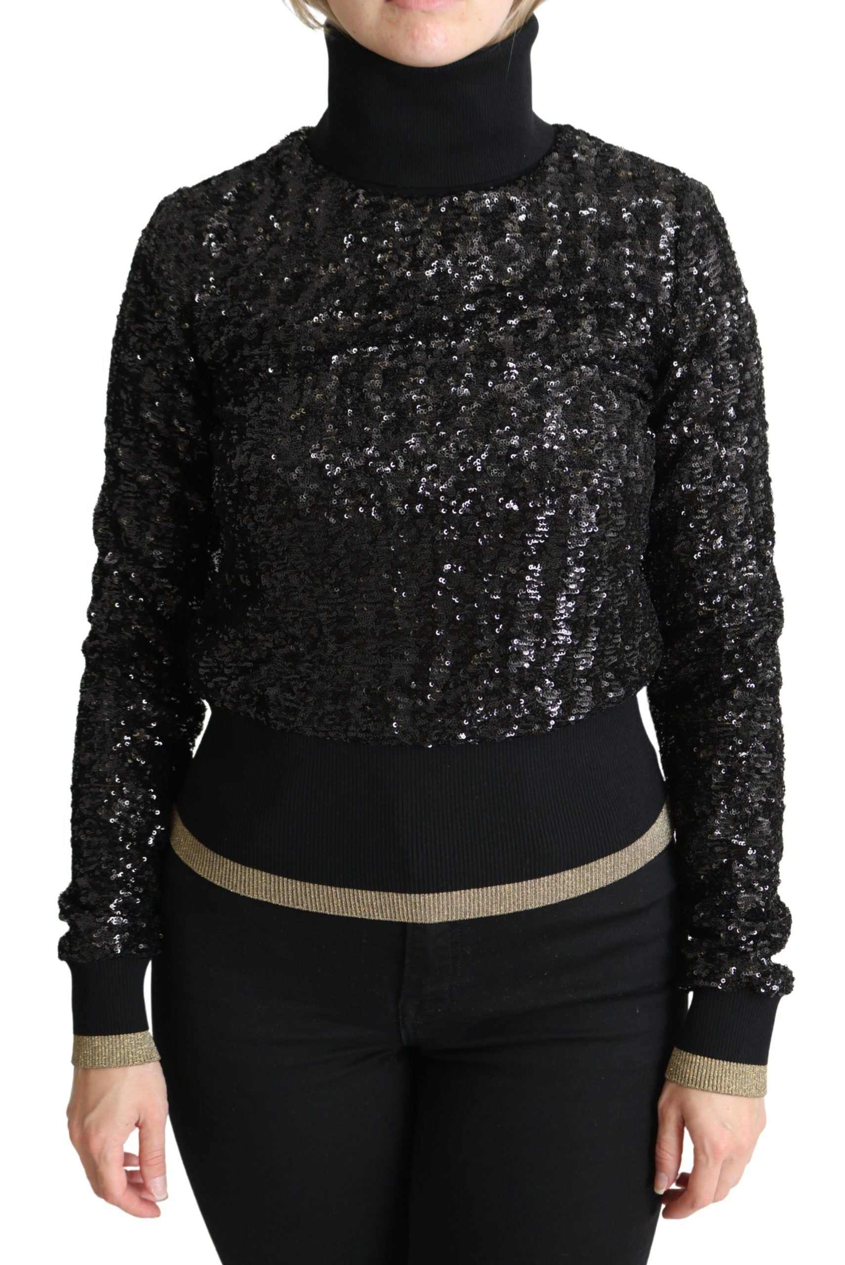 Dolce & Gabbana Black Sequined Knitted Turtle Neck Sweater | Regal Royce