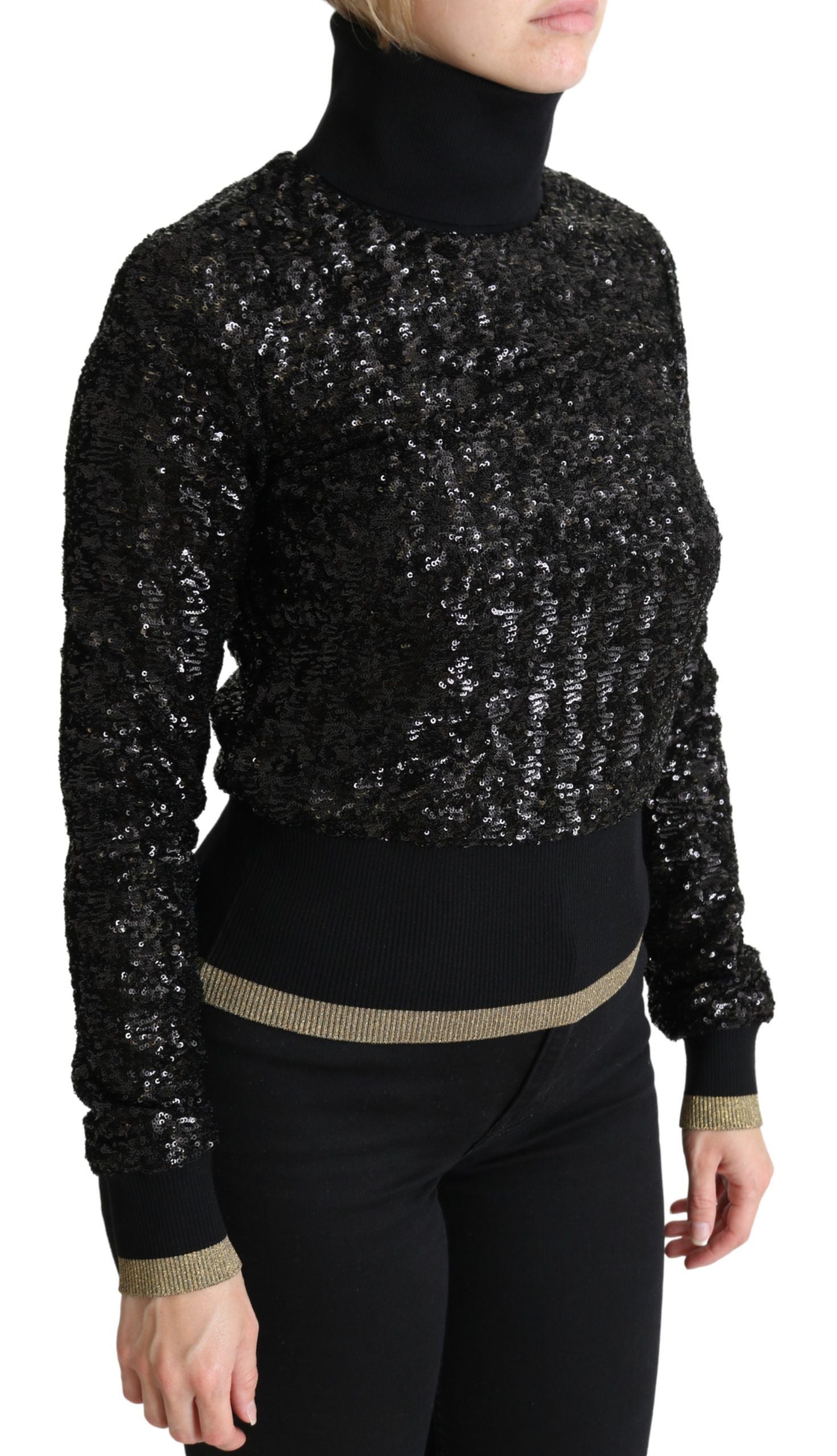 Dolce & Gabbana Black Sequined Knitted Turtle Neck Sweater | Regal Royce