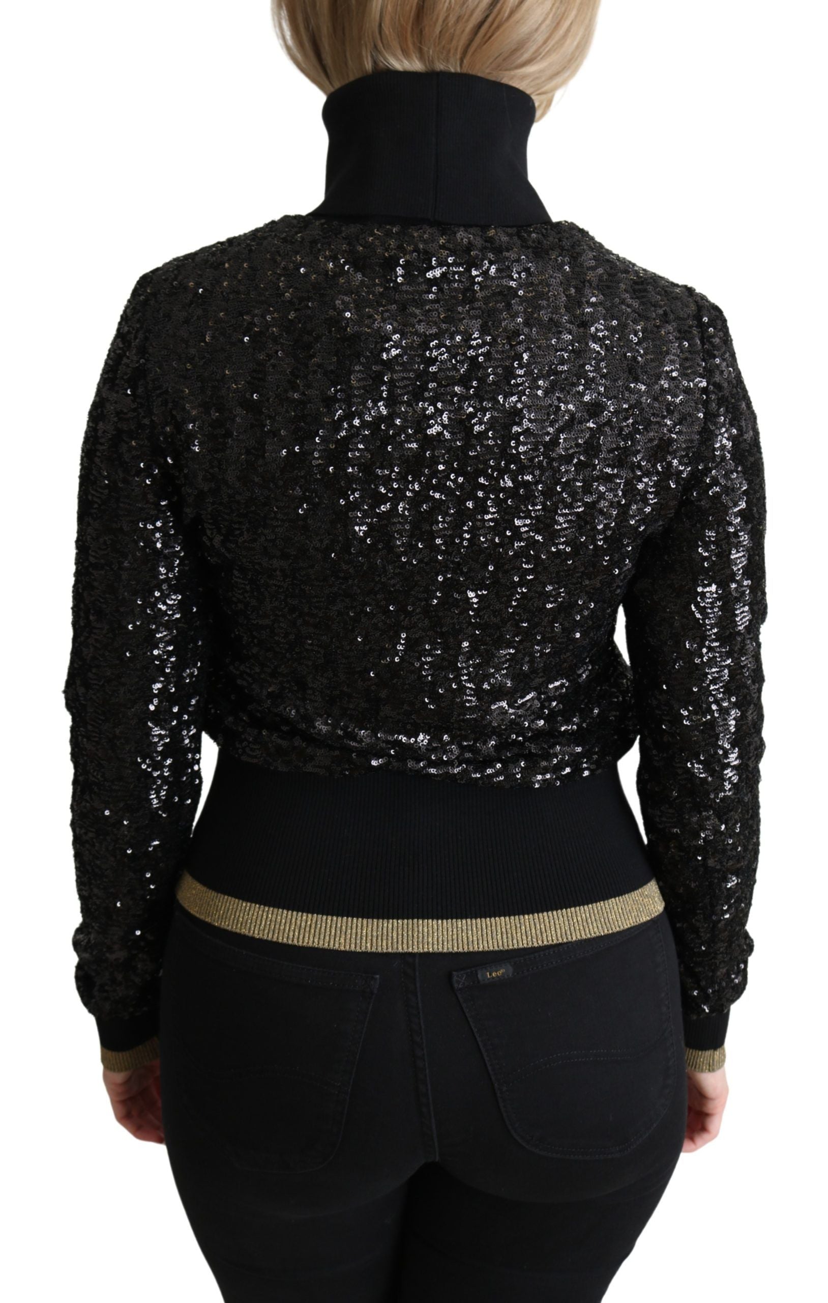 Dolce & Gabbana Black Sequined Knitted Turtle Neck Sweater | Regal Royce