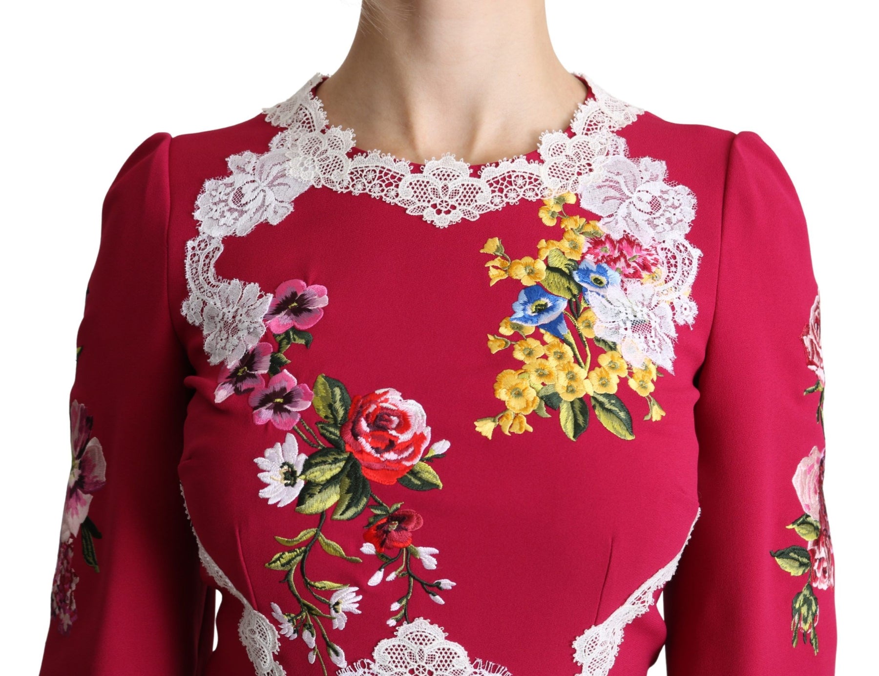Dolce & Gabbana Red Floral Embroidered Sheath Midi Dress | Regal Royce