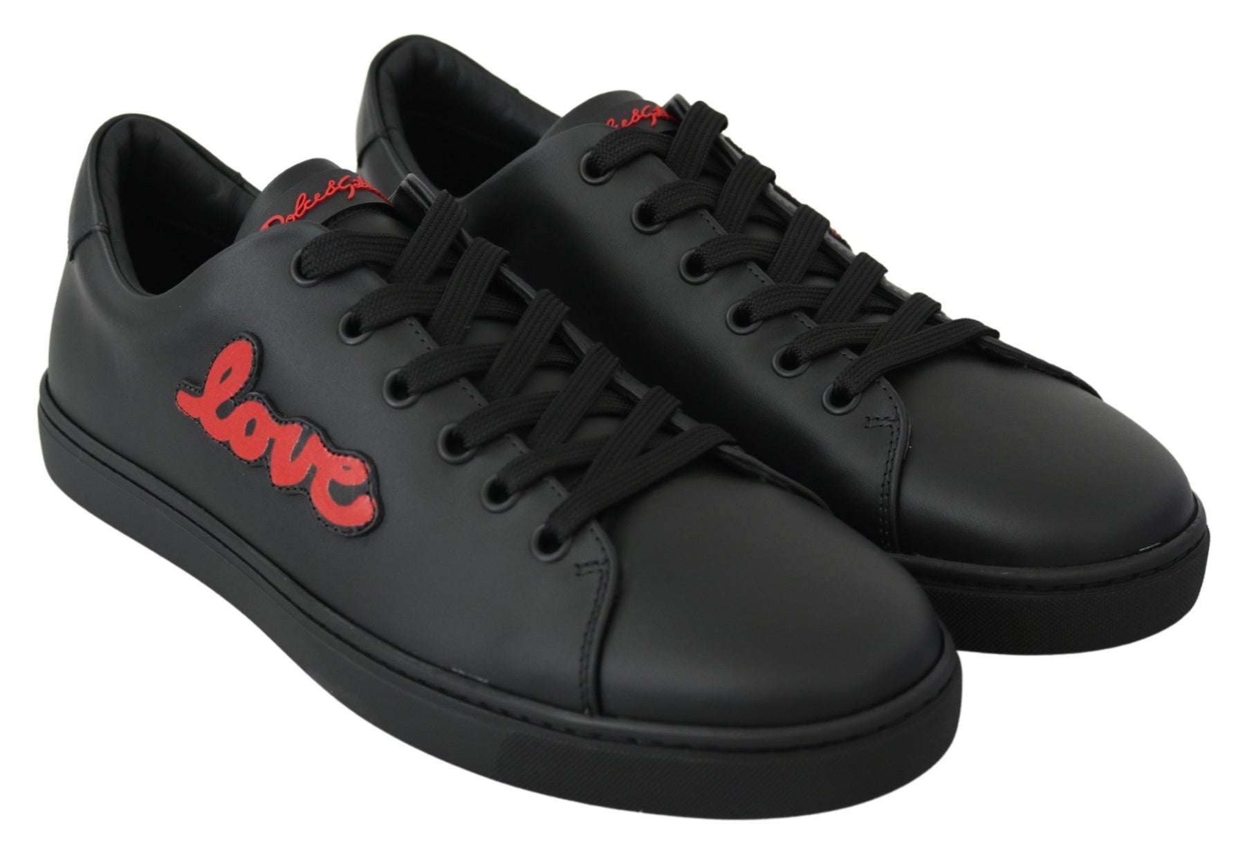 Dolce & Gabbana Black Leather Love Heart Sneakers Womens Shoes | Regal Royce