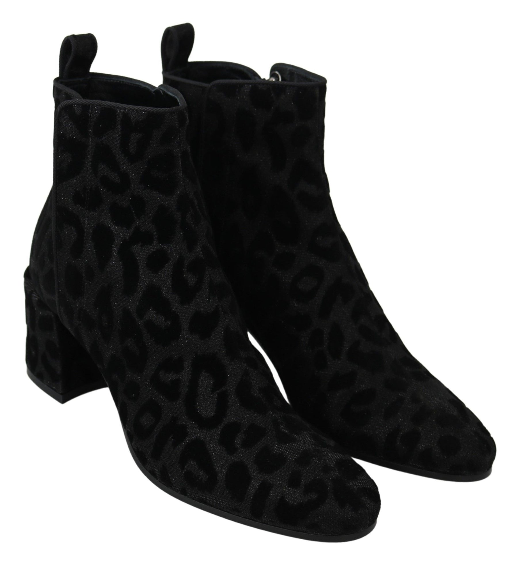 Dolce & Gabbana Black Leopard Short Boots Zipper Shoes | Regal Royce