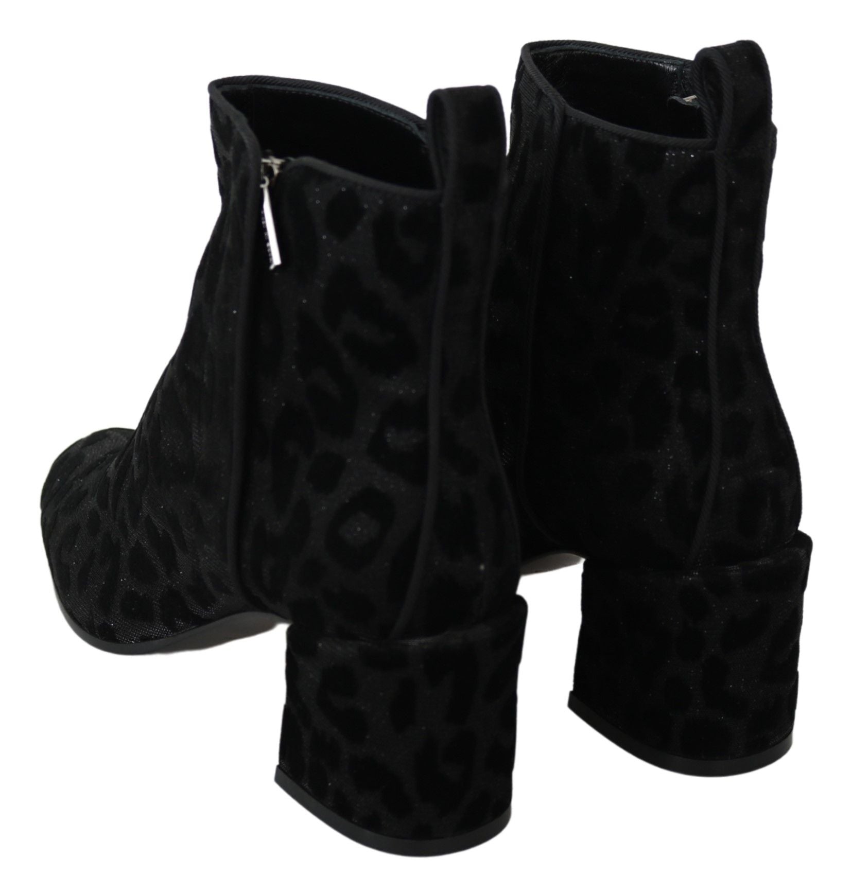 Dolce & Gabbana Black Leopard Short Boots Zipper Shoes | Regal Royce