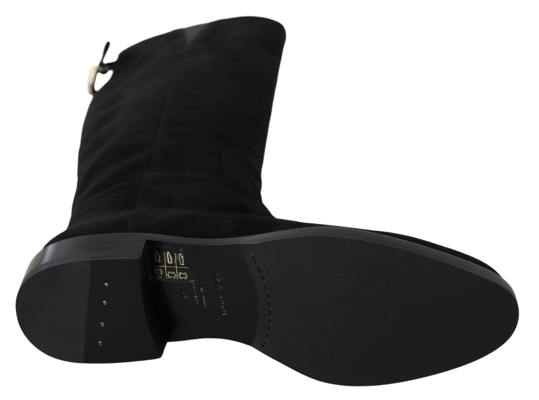 Dolce & Gabbana Black Suede Knee High Flat Boots Shoes | Regal Royce