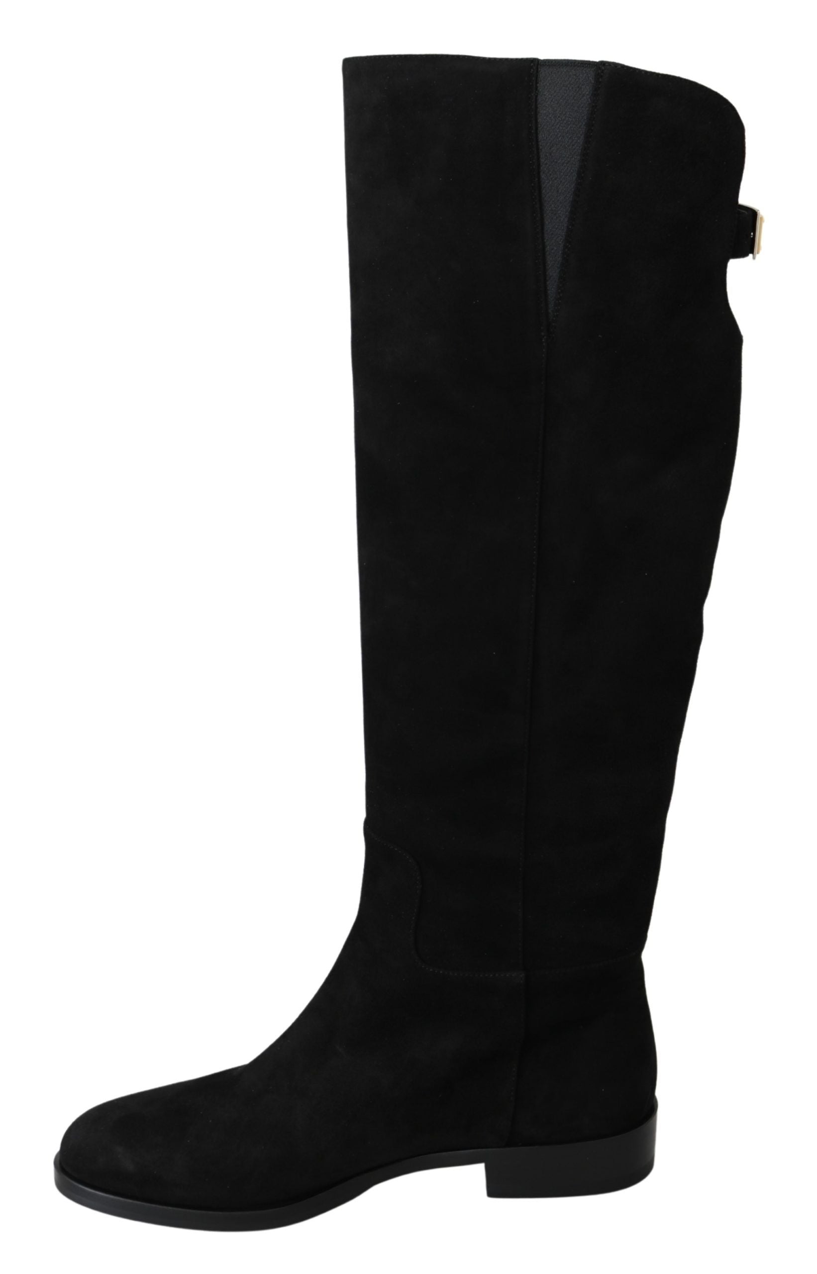 Dolce & Gabbana Black Suede Knee High Flat Boots Shoes | Regal Royce