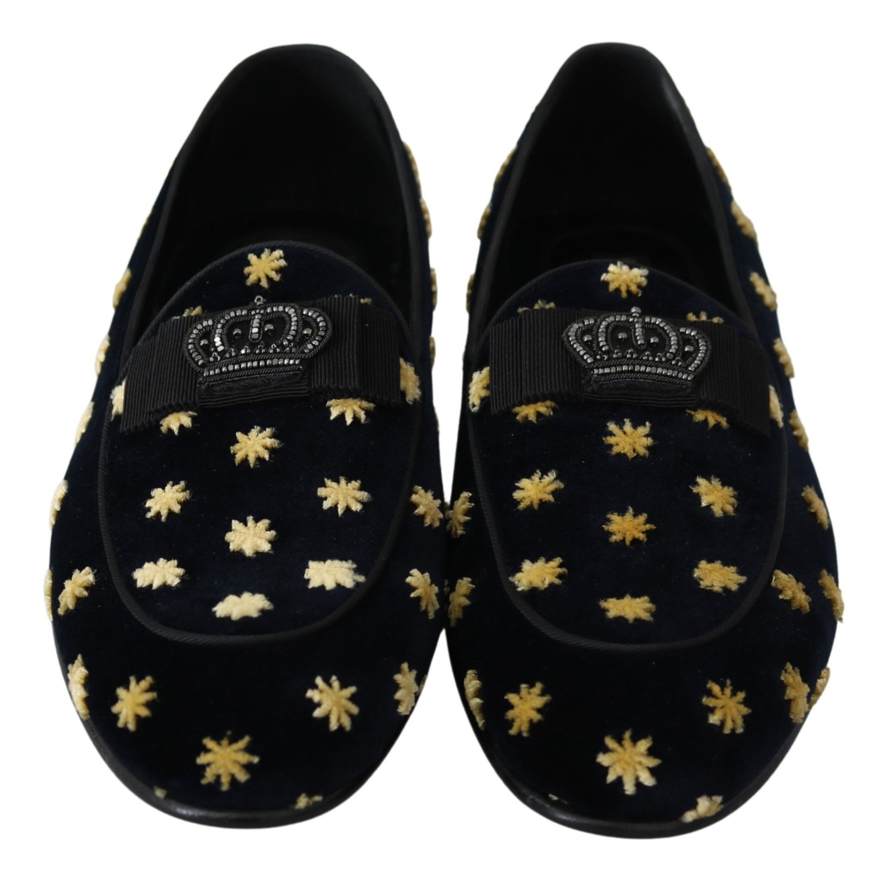 Dolce & Gabbana Blue Velvet Crown Slippers Loafers Shoes | Regal Royce
