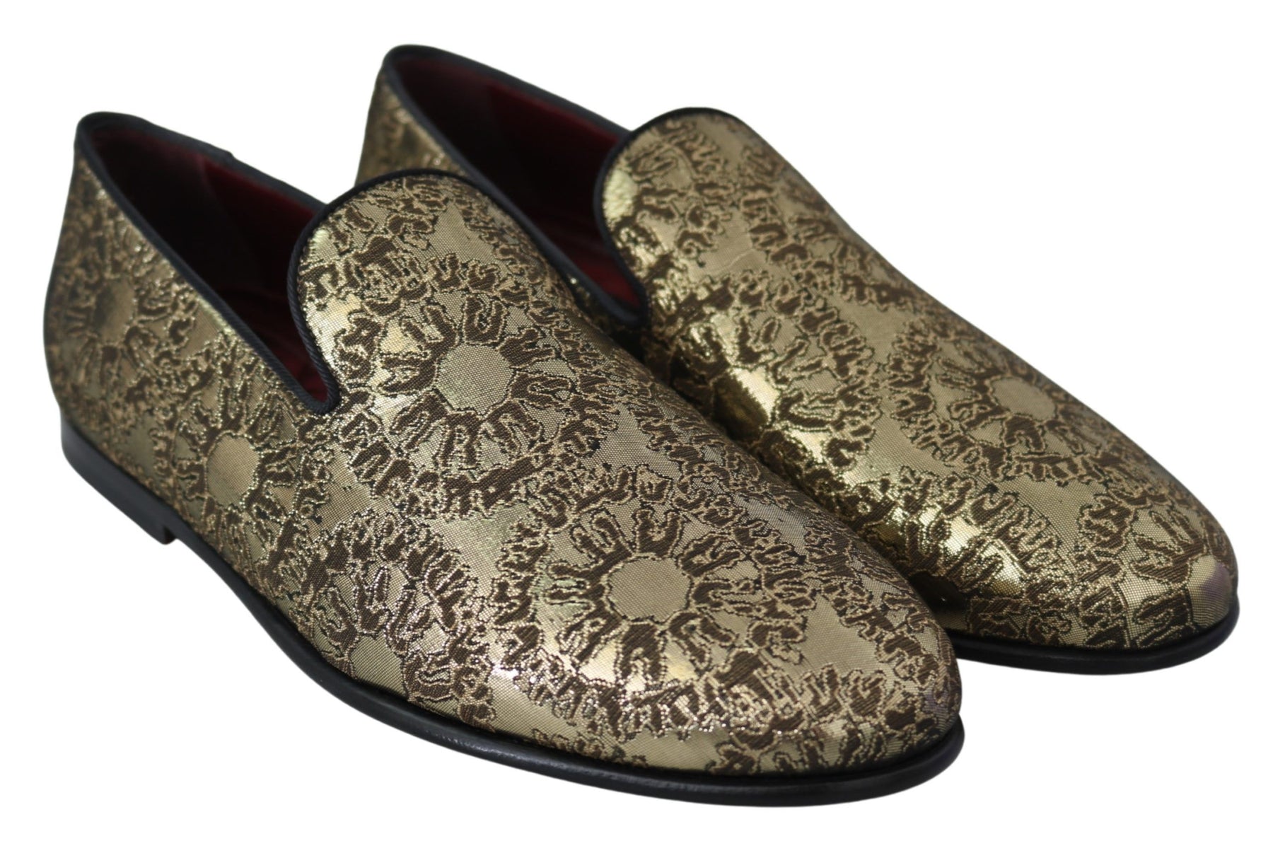 Dolce & Gabbana Gold Jacquard Flats Mens Loafers Shoes | Regal Royce