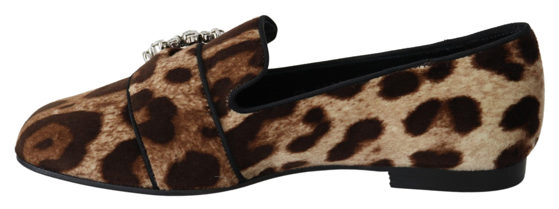 Dolce & Gabbana Brown Leopard Print Crystals Loafers Flats Shoes | Regal Royce