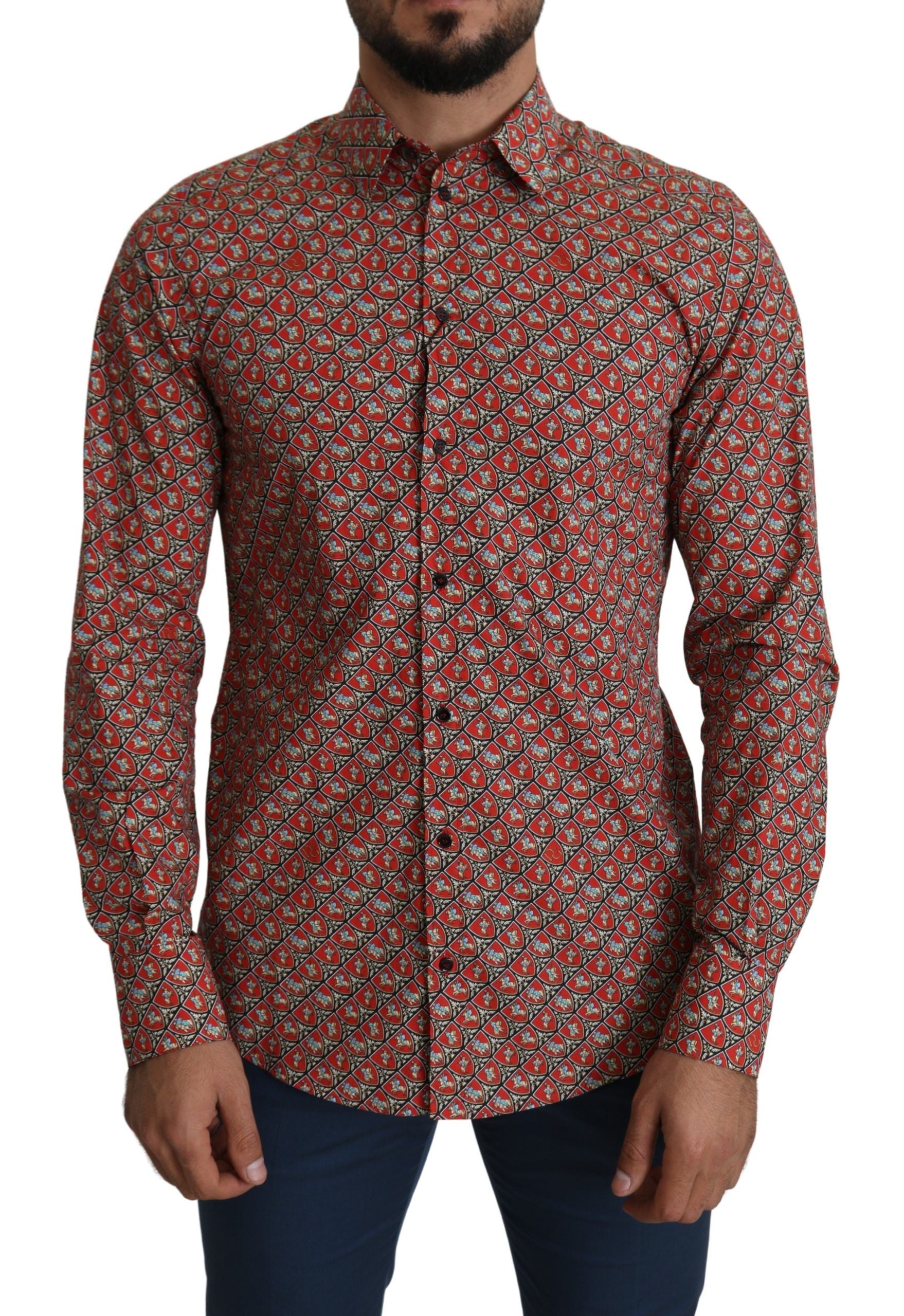 Dolce & Gabbana Red Printed Knight Formal Dress MARTINI Shirt | Regal Royce