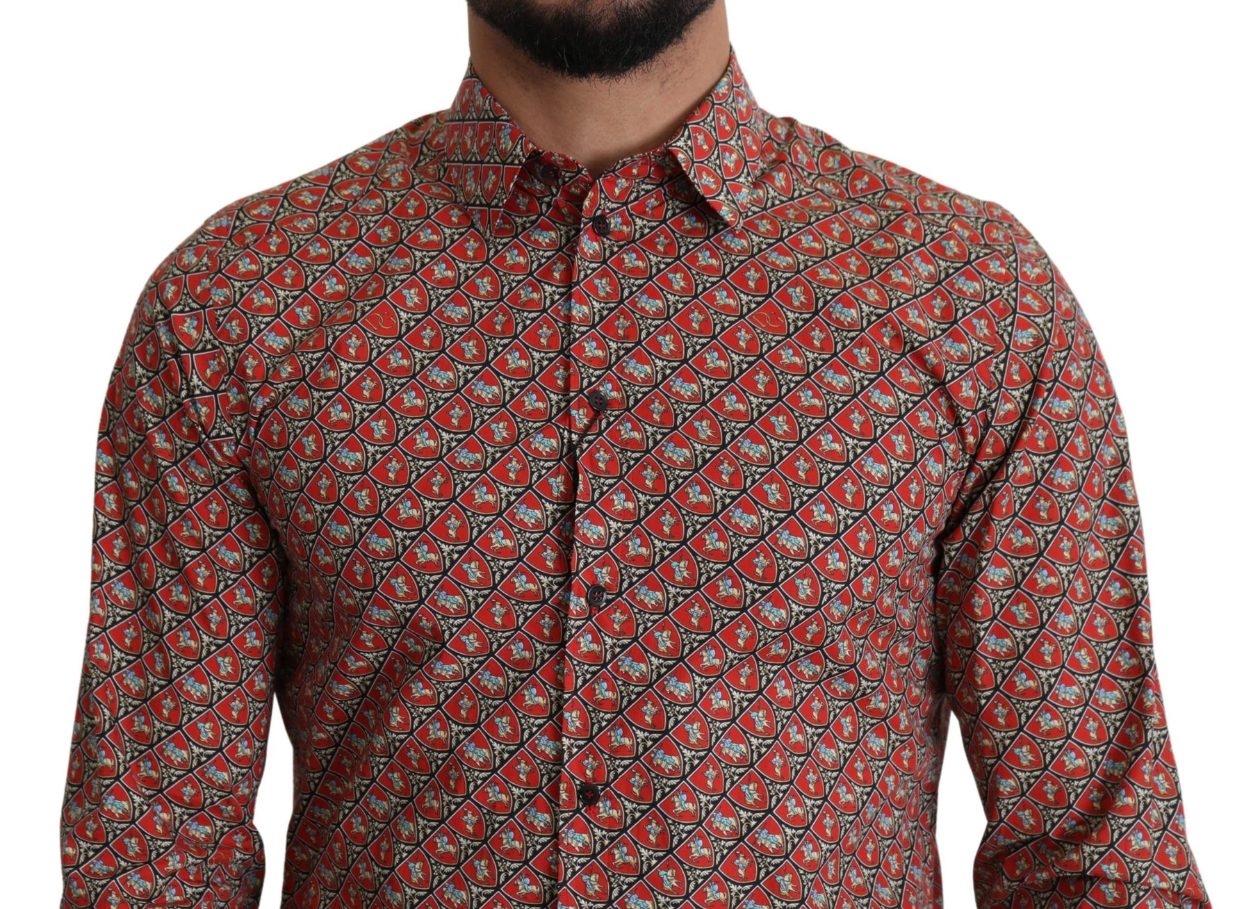 Dolce & Gabbana Red Printed Knight Formal Dress MARTINI Shirt | Regal Royce