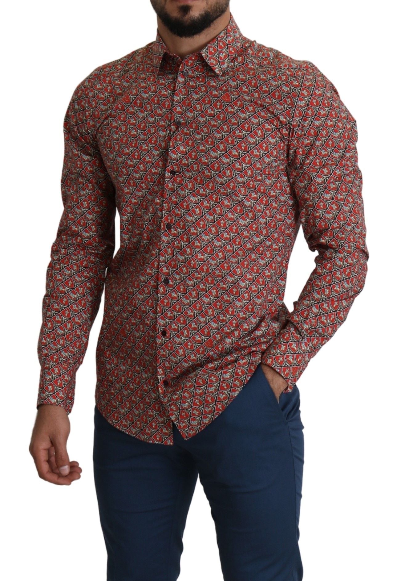 Dolce & Gabbana Red Printed Knight Formal Dress MARTINI Shirt | Regal Royce