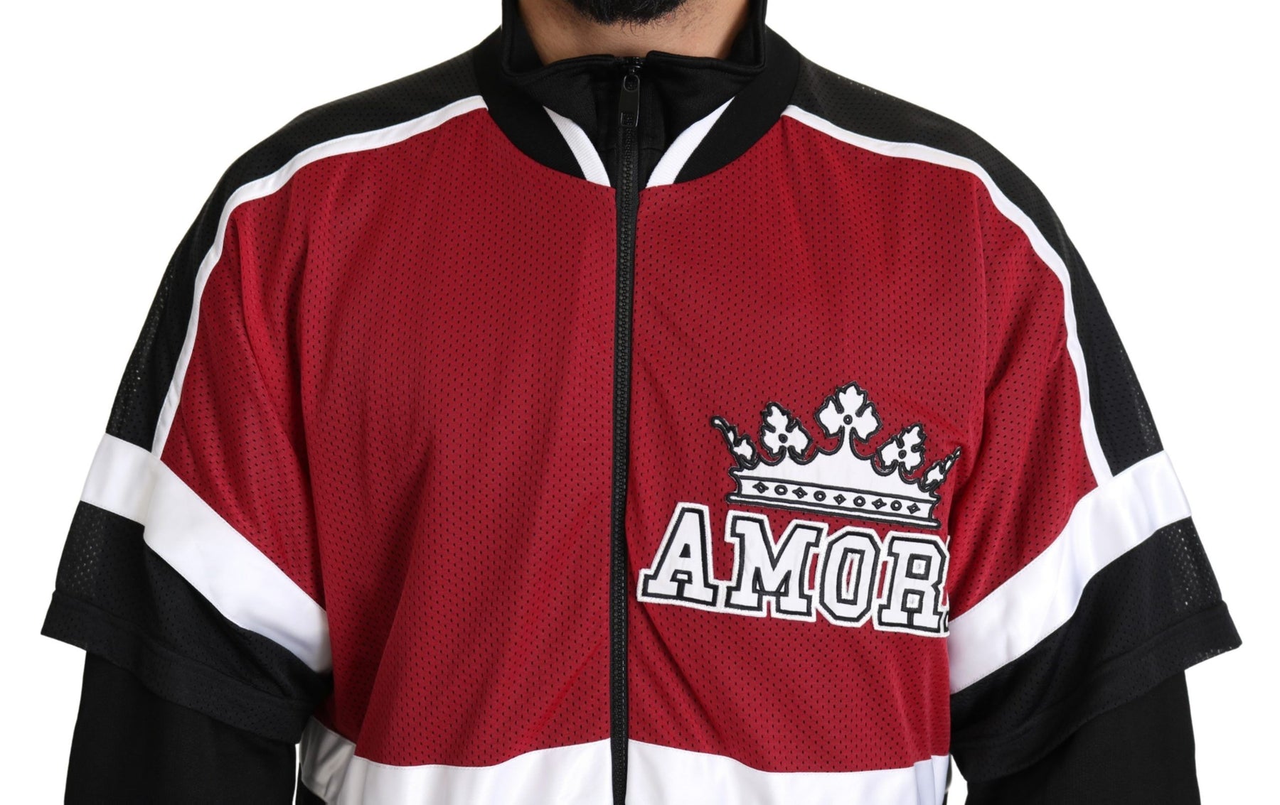 Dolce & Gabbana Red Black AMORE Sport Full Zipper Sweater | Regal Royce