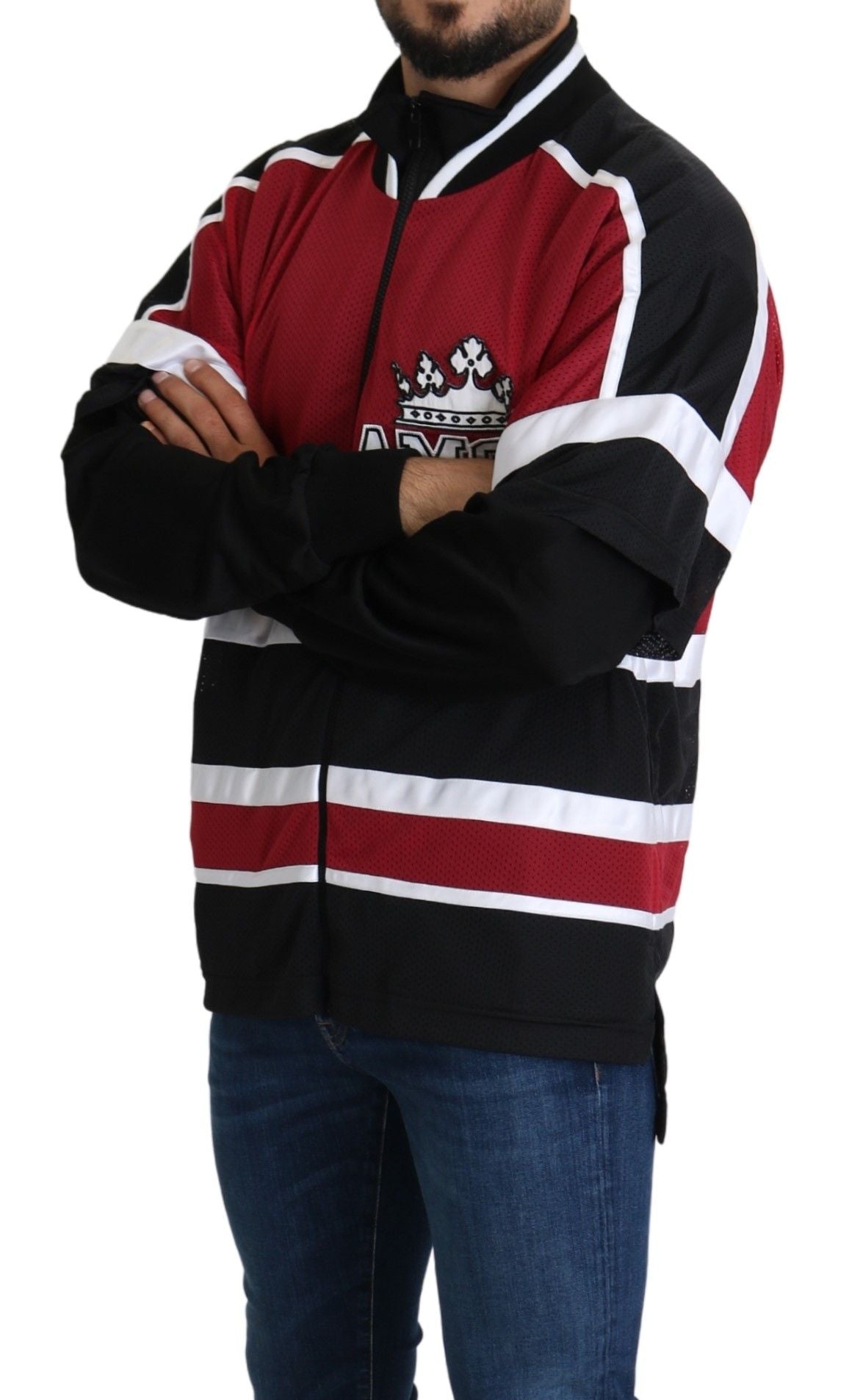 Dolce & Gabbana Red Black AMORE Sport Full Zipper Sweater | Regal Royce