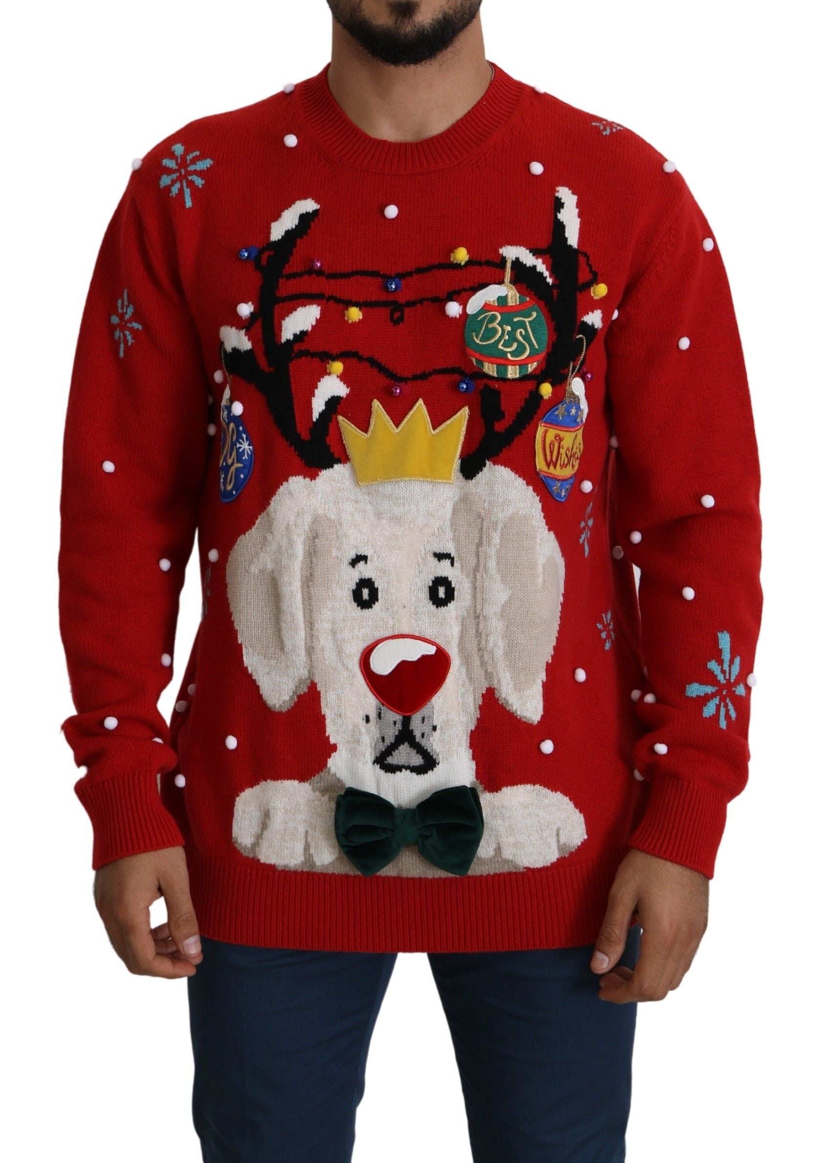 Dolce & Gabbana Red Christmas Dog Pullover Cashmere Sweater | Regal Royce