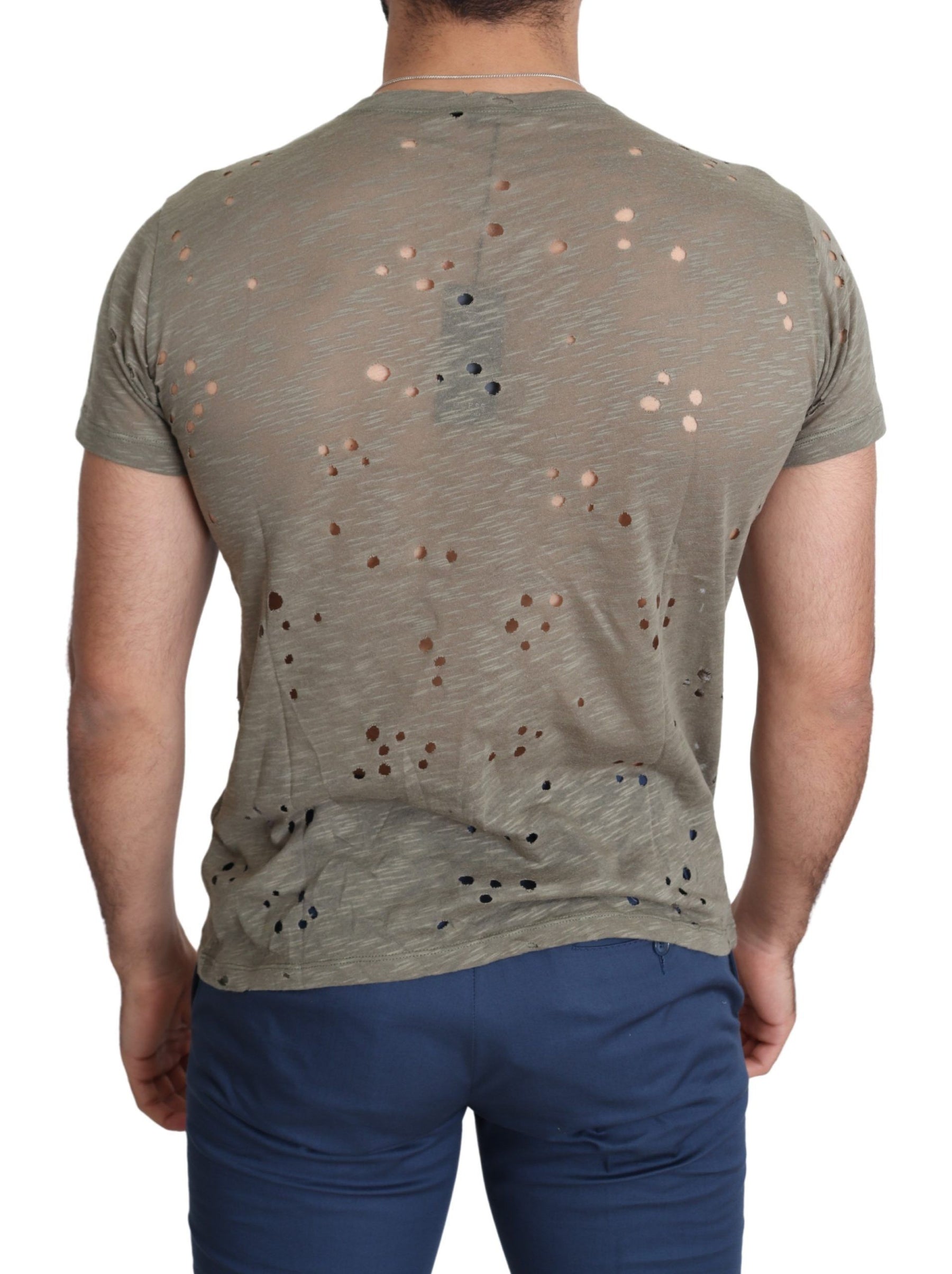 Guess Brown Cotton Stretch Logo Print Men Casual Perforated T-shirt | Regal Royce