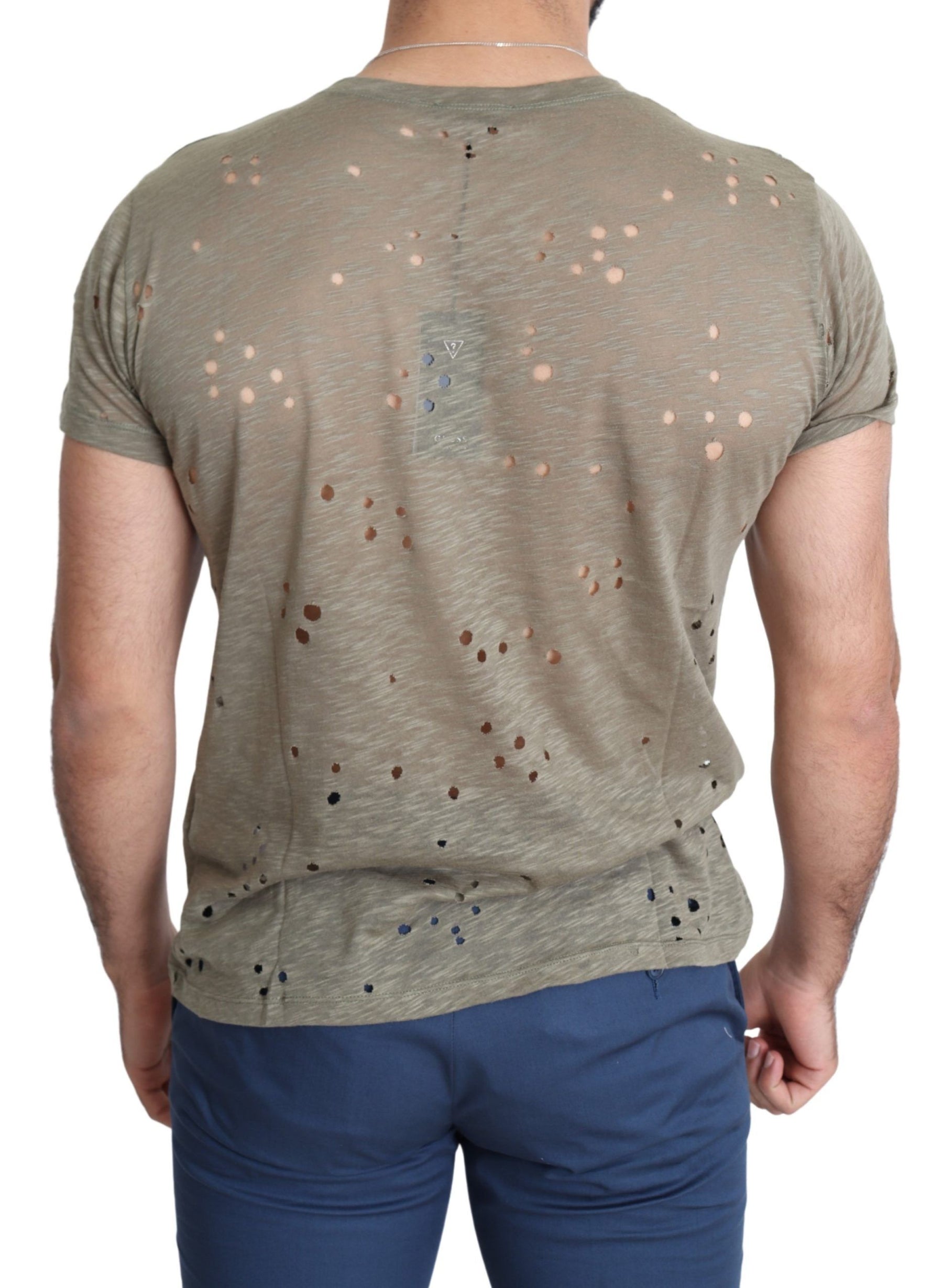 Guess Brown Cotton Stretch Logo Print Men Casual Perforated T-shirt | Regal Royce