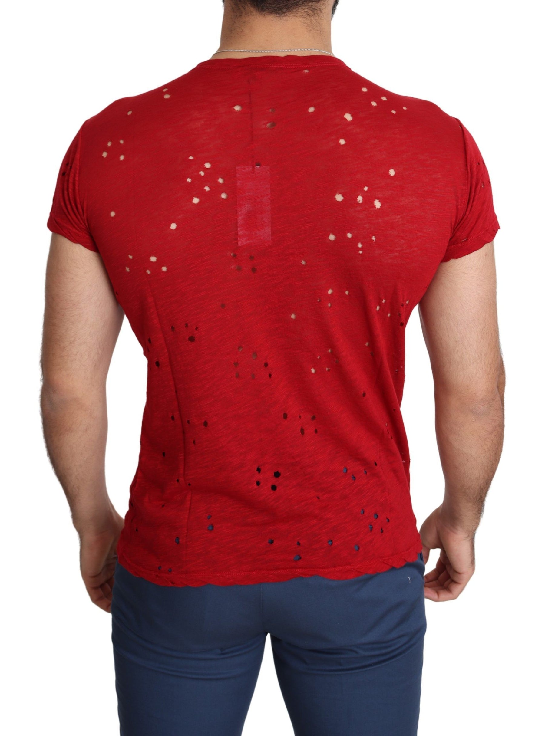 Guess Red Cotton Logo Print Men Casual Top Perforated T-shirt | Regal Royce