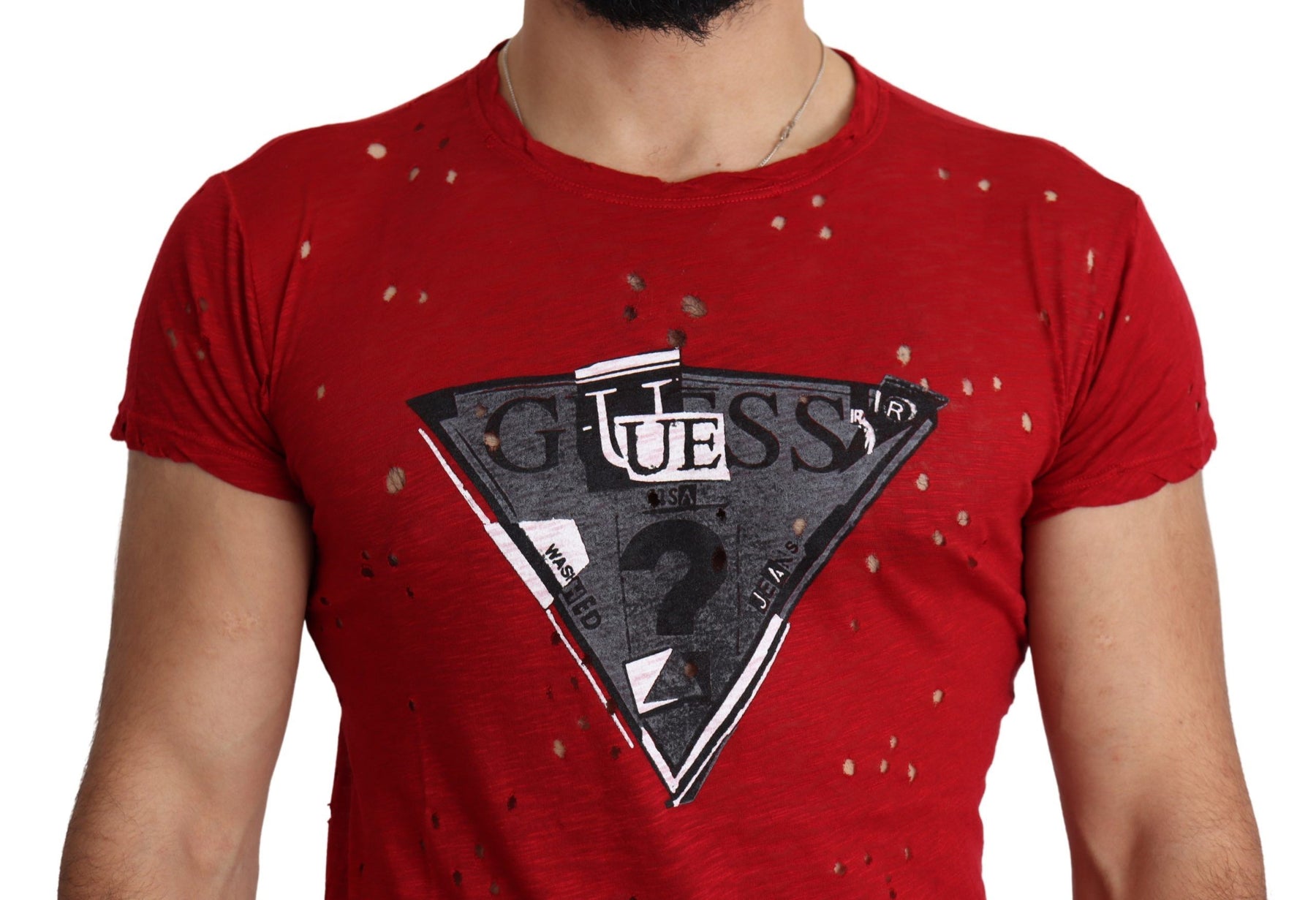 Guess Red Cotton Logo Print Men Casual Top Perforated T-shirt | Regal Royce