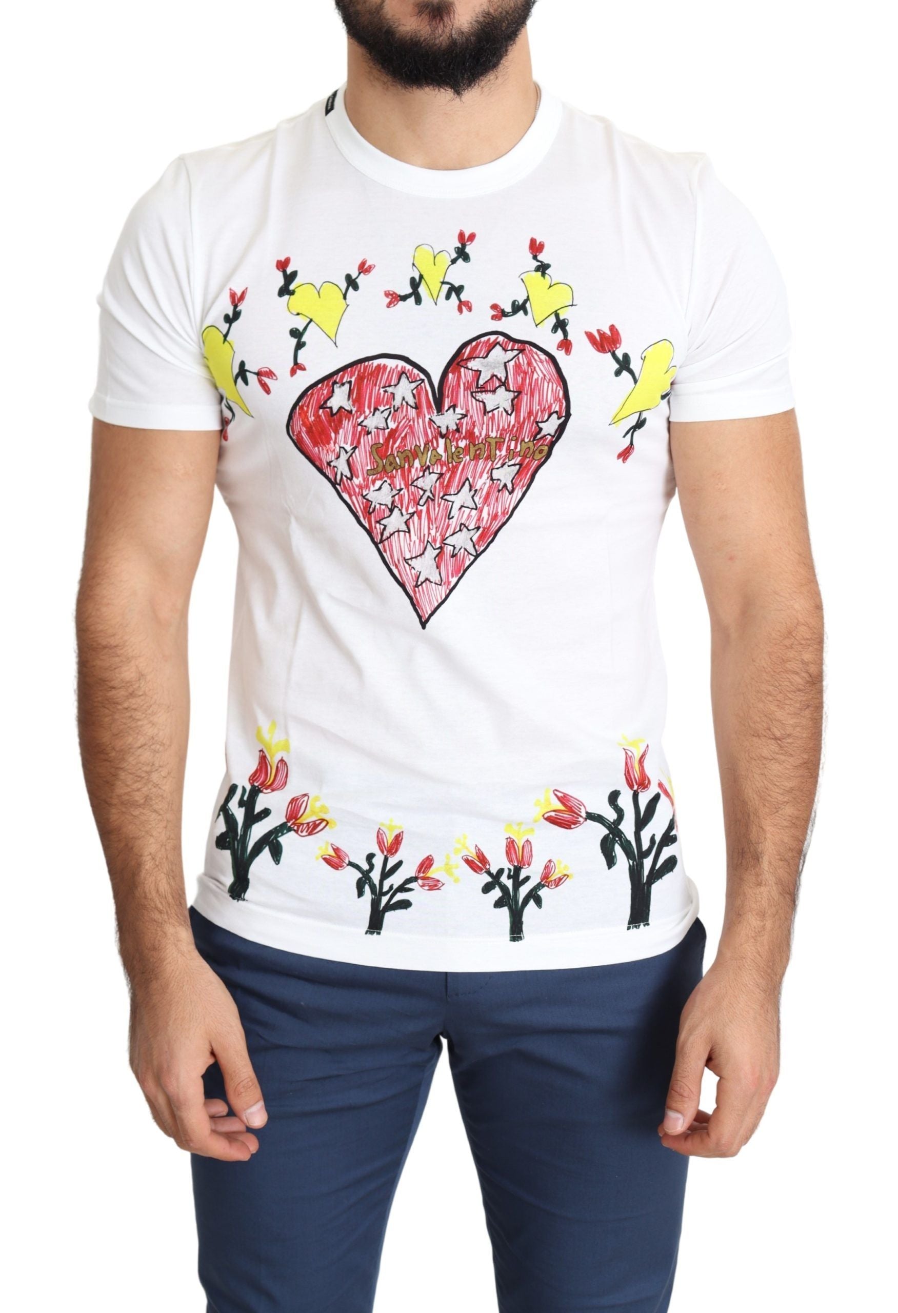 Dolce & Gabbana White Saint Valentine Print Cotton Men T-shirt | Regal Royce