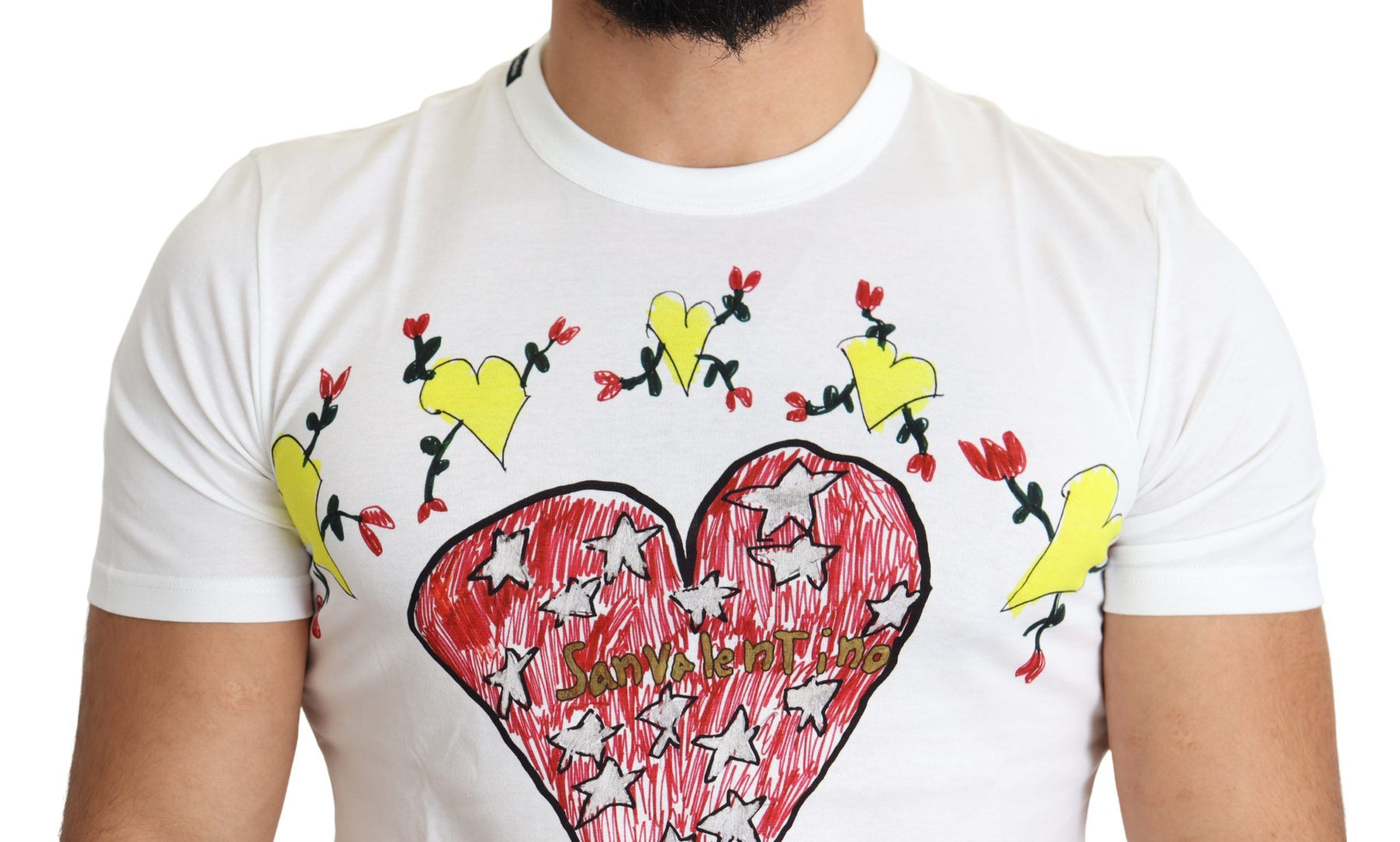 Dolce & Gabbana White Saint Valentine Print Cotton Men T-shirt | Regal Royce