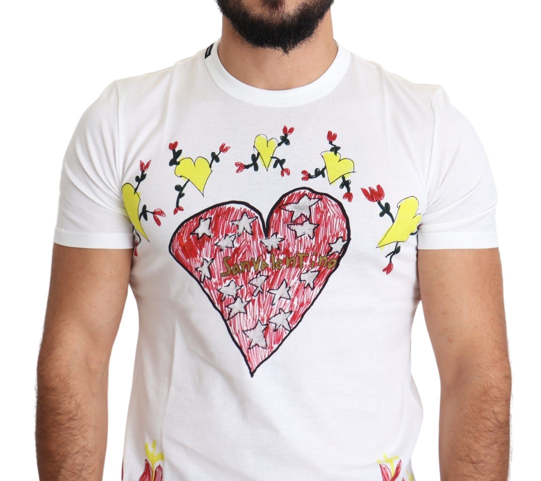 Dolce & Gabbana White Saint Valentine Print Cotton Men T-shirt | Regal Royce