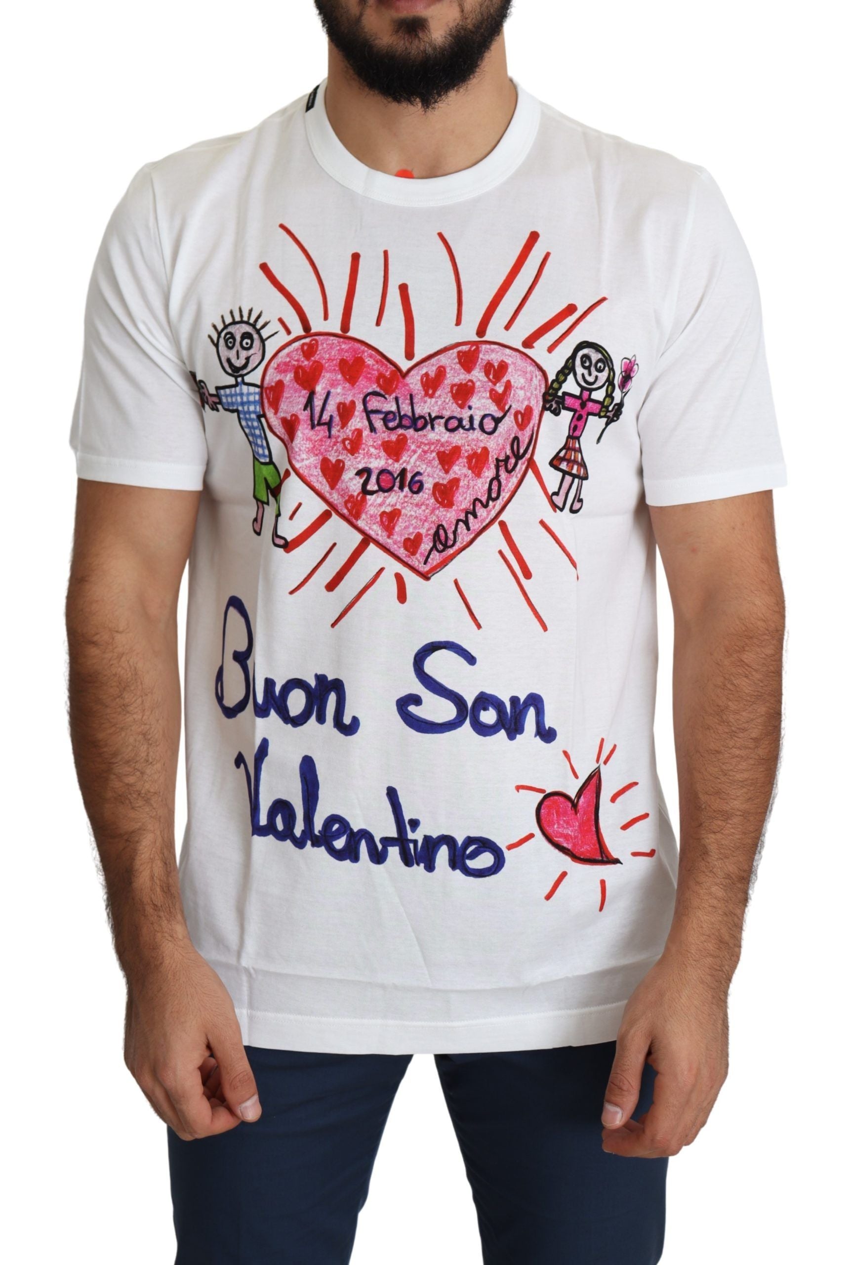 Dolce & Gabbana White Saint Valentine Hearts Print Men  T-shirt | Regal Royce