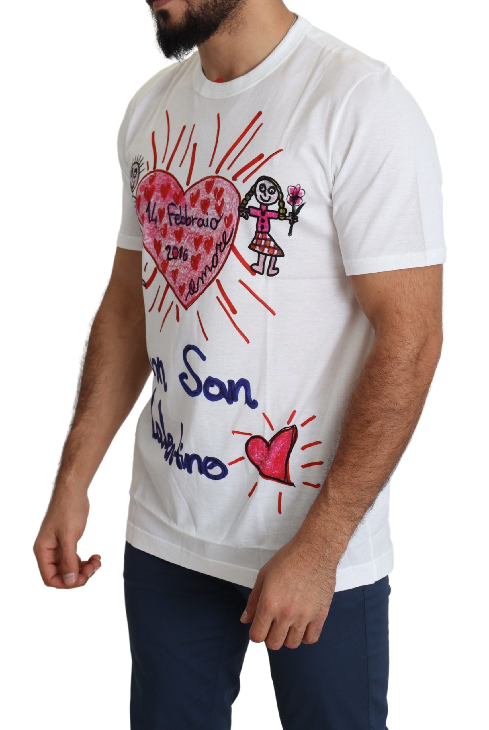Dolce & Gabbana White Saint Valentine Hearts Print Men  T-shirt | Regal Royce