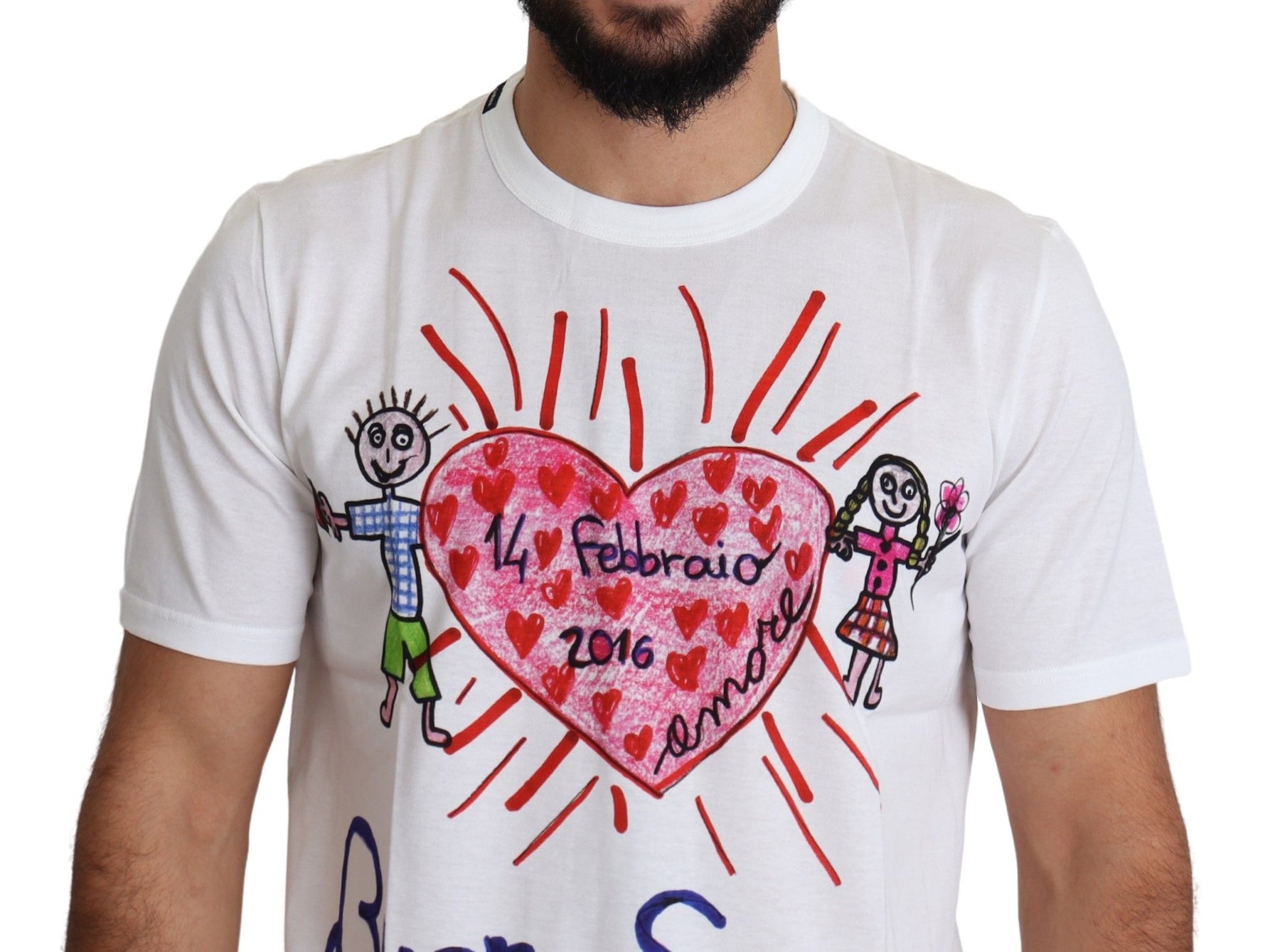 Dolce & Gabbana White Saint Valentine Hearts Print Men  T-shirt | Regal Royce