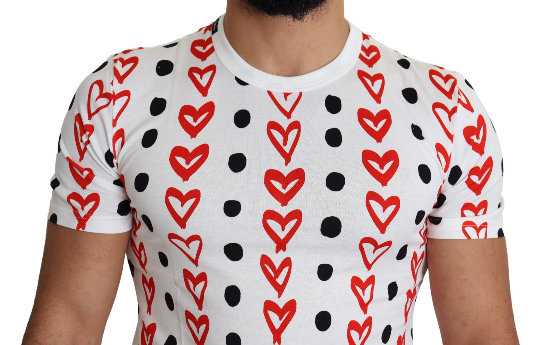 Dolce & Gabbana White Hearts Print  Cotton Men Top T-shirt | Regal Royce