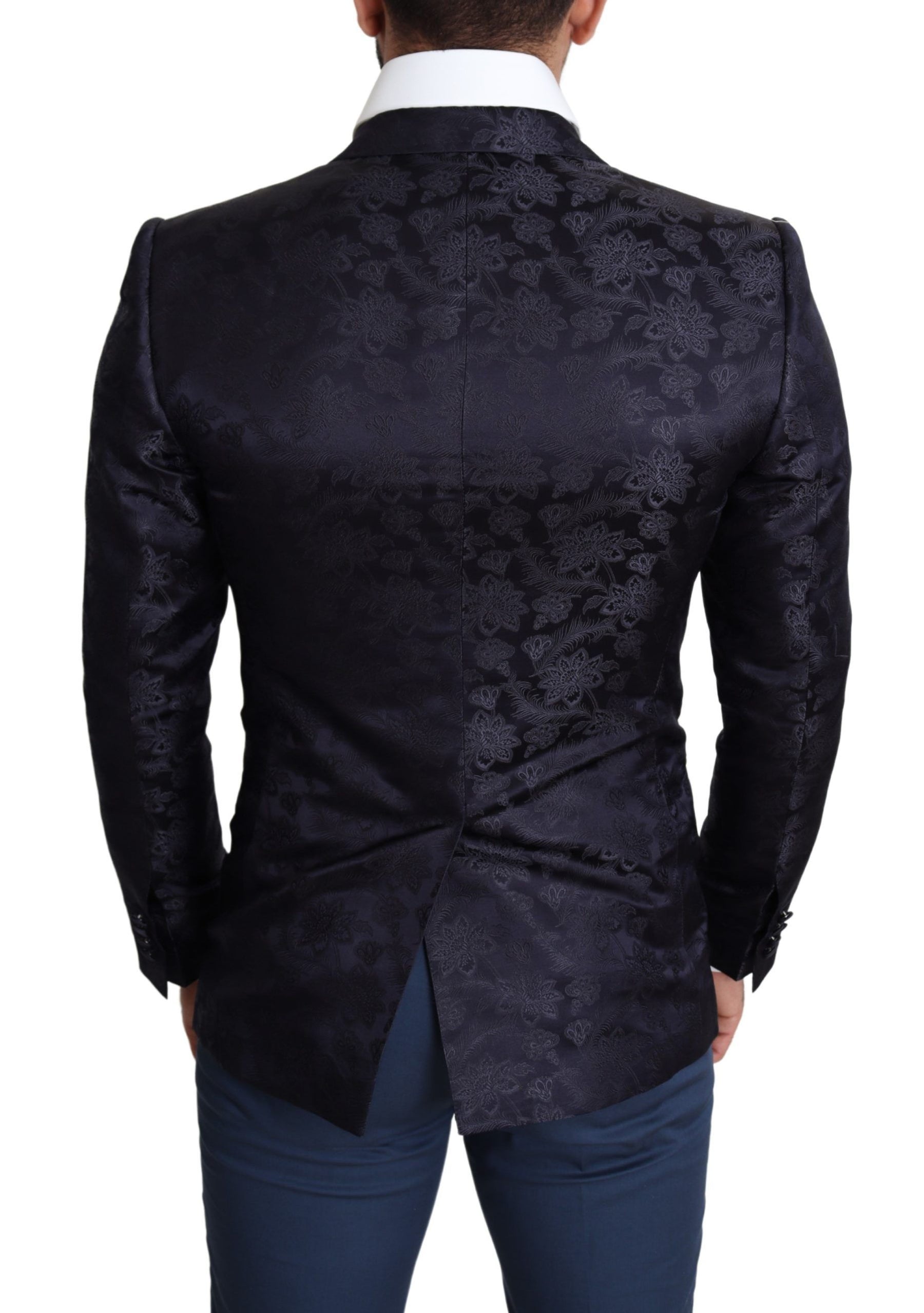 Dolce & Gabbana Blue Floral Jacquard Silk Coat MARTINI Blazer | Regal Royce