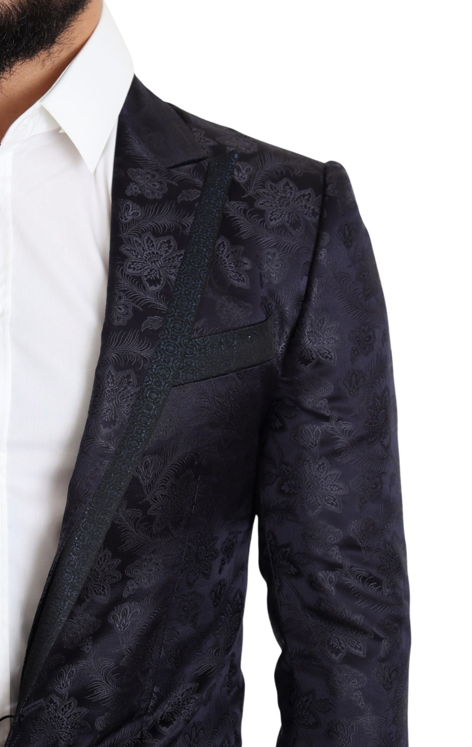 Dolce & Gabbana Blue Floral Jacquard Silk Coat MARTINI Blazer | Regal Royce