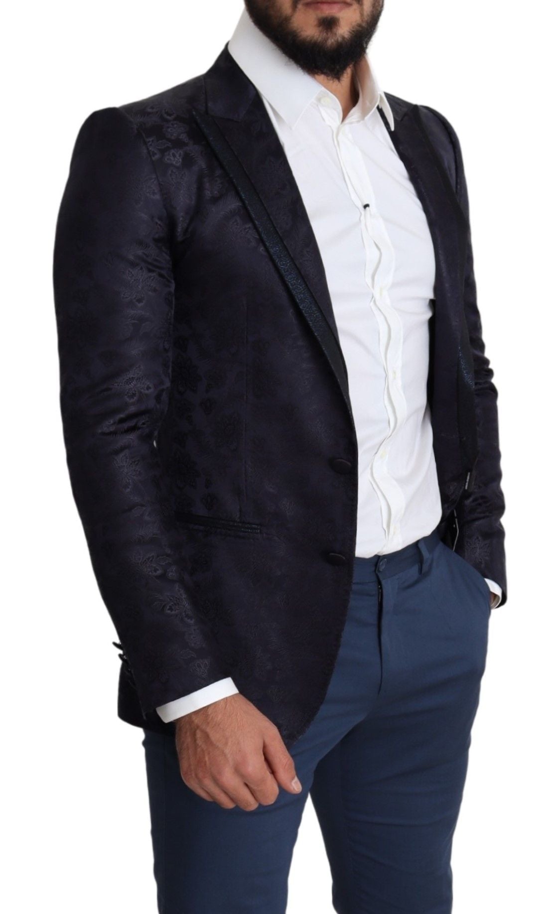 Dolce & Gabbana Blue Floral Jacquard Silk Coat MARTINI Blazer | Regal Royce