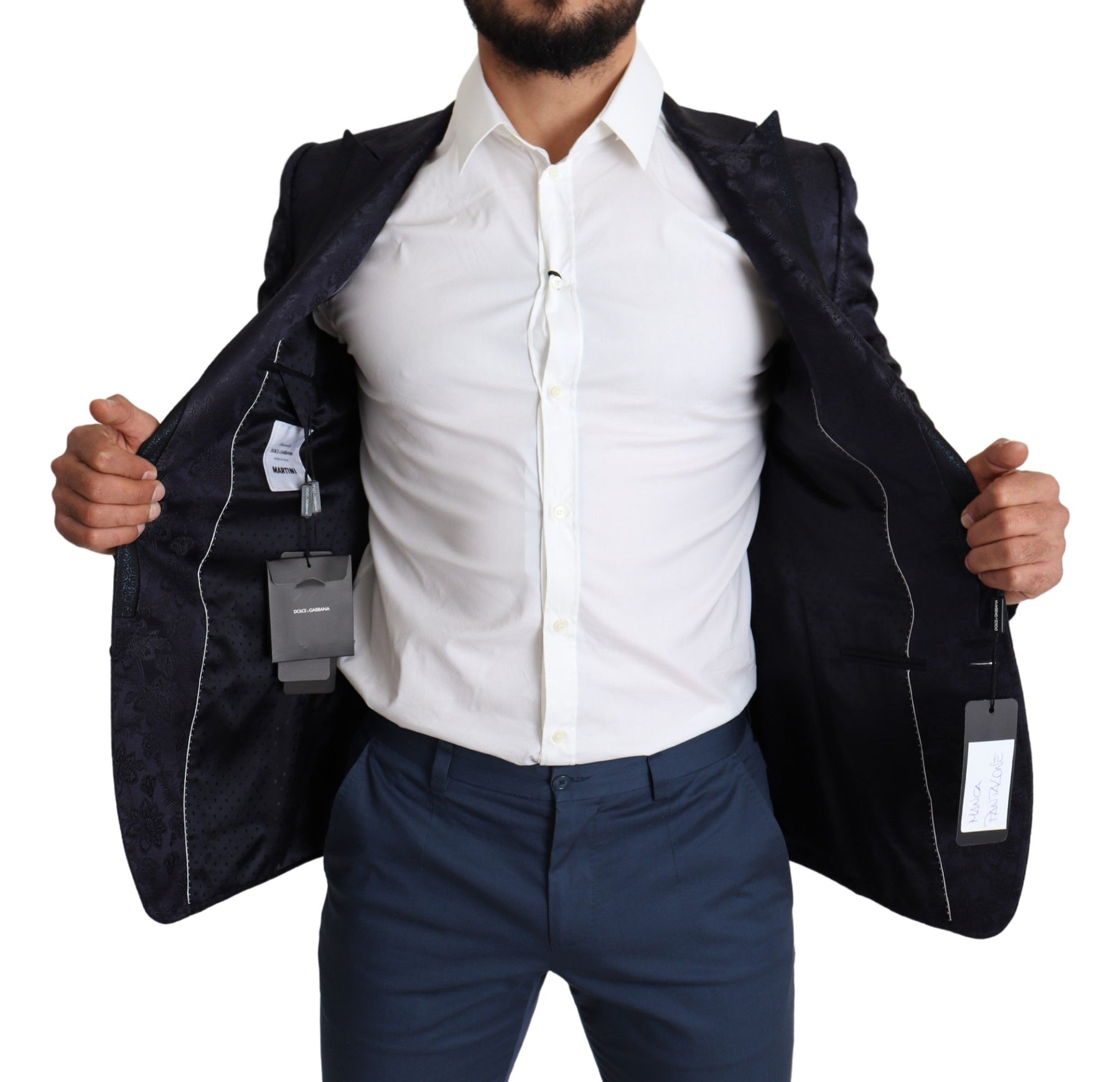 Dolce & Gabbana Blue Floral Jacquard Silk Coat MARTINI Blazer | Regal Royce