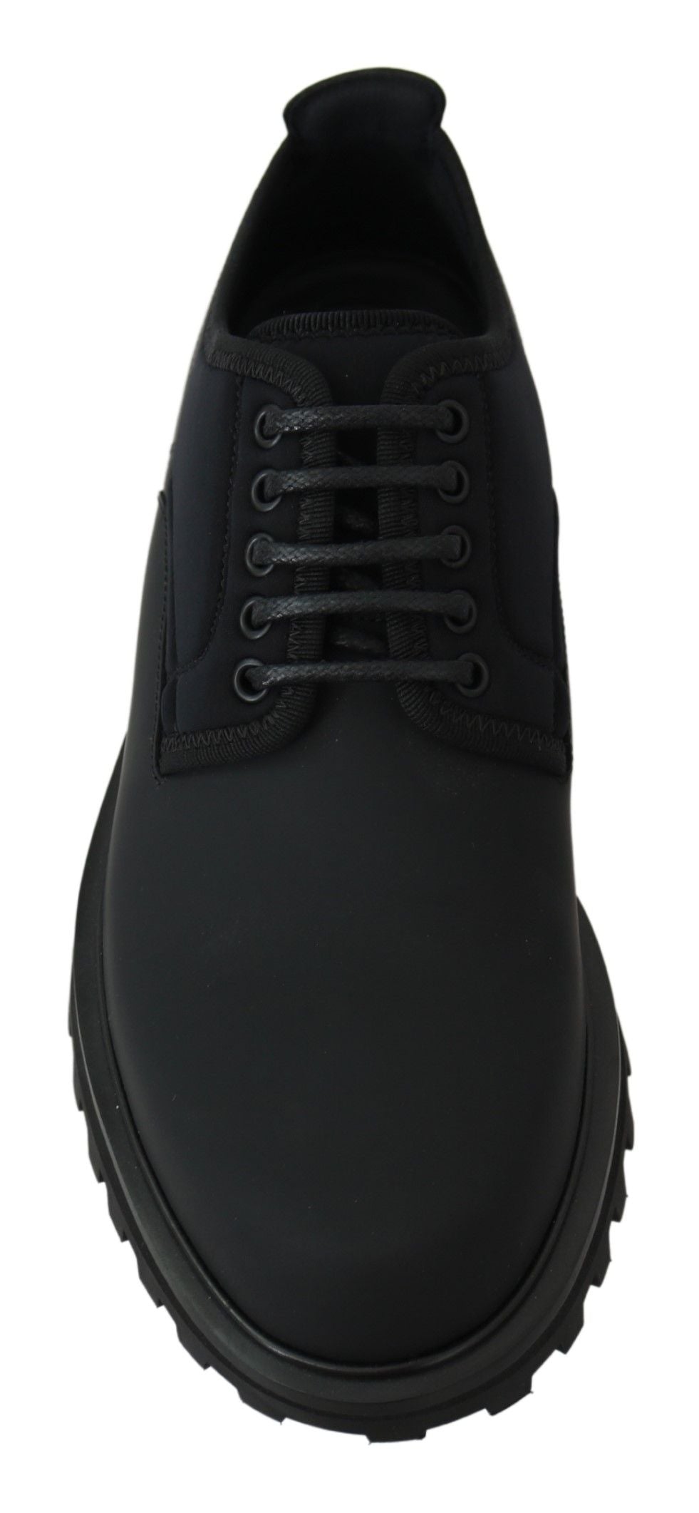 Dolce & Gabbana Black Rubberized Calfskin Chunky Derby Vulcano Shoes | Regal Royce