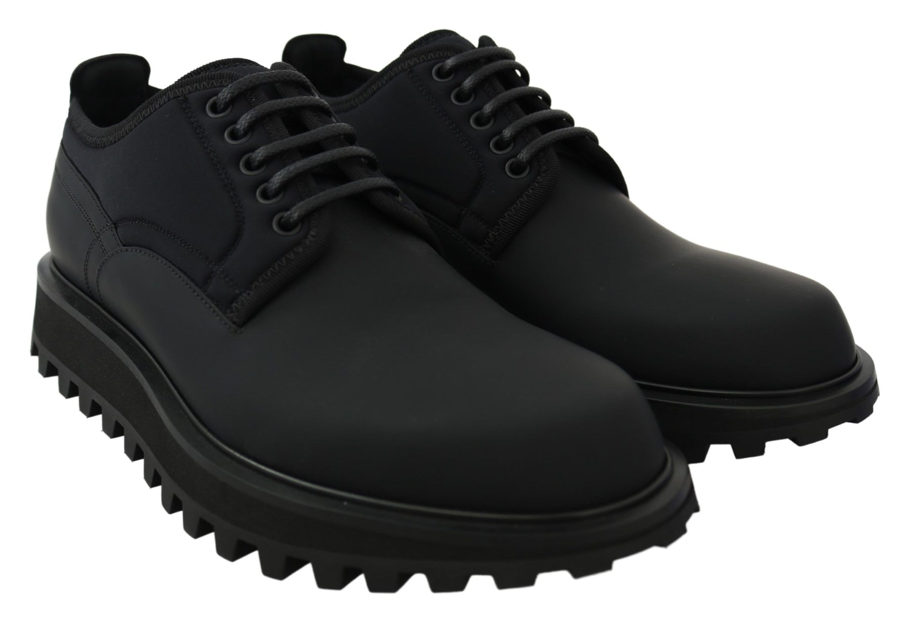 Dolce & Gabbana Black Rubberized Calfskin Chunky Derby Vulcano Shoes | Regal Royce