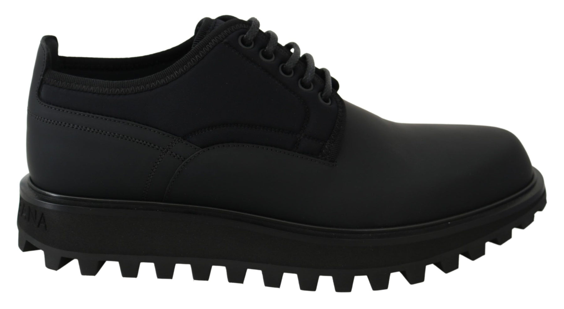 Dolce & Gabbana Black Rubberized Calfskin Chunky Derby Vulcano Shoes | Regal Royce