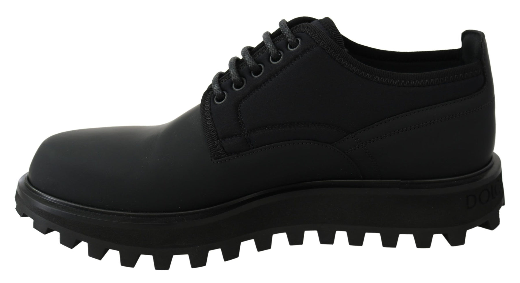 Dolce & Gabbana Black Rubberized Calfskin Chunky Derby Vulcano Shoes | Regal Royce