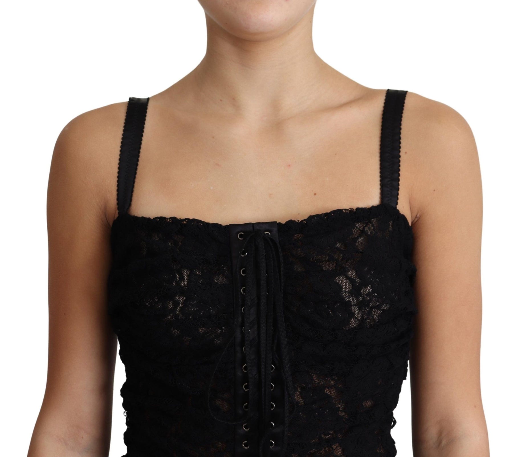 Dolce & Gabbana Black Lace Up Floral Corset Bustier Mini Dress | Regal Royce