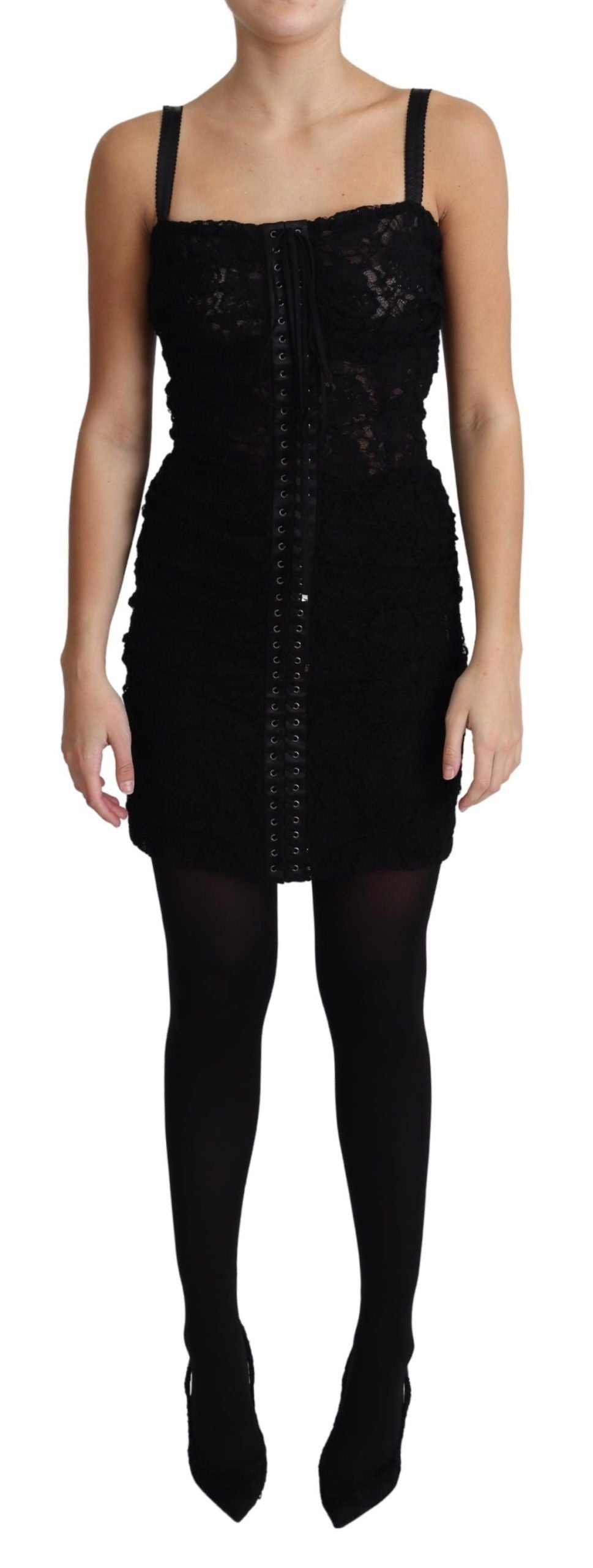 Dolce & Gabbana Black Lace Up Floral Corset Bustier Mini Dress | Regal Royce