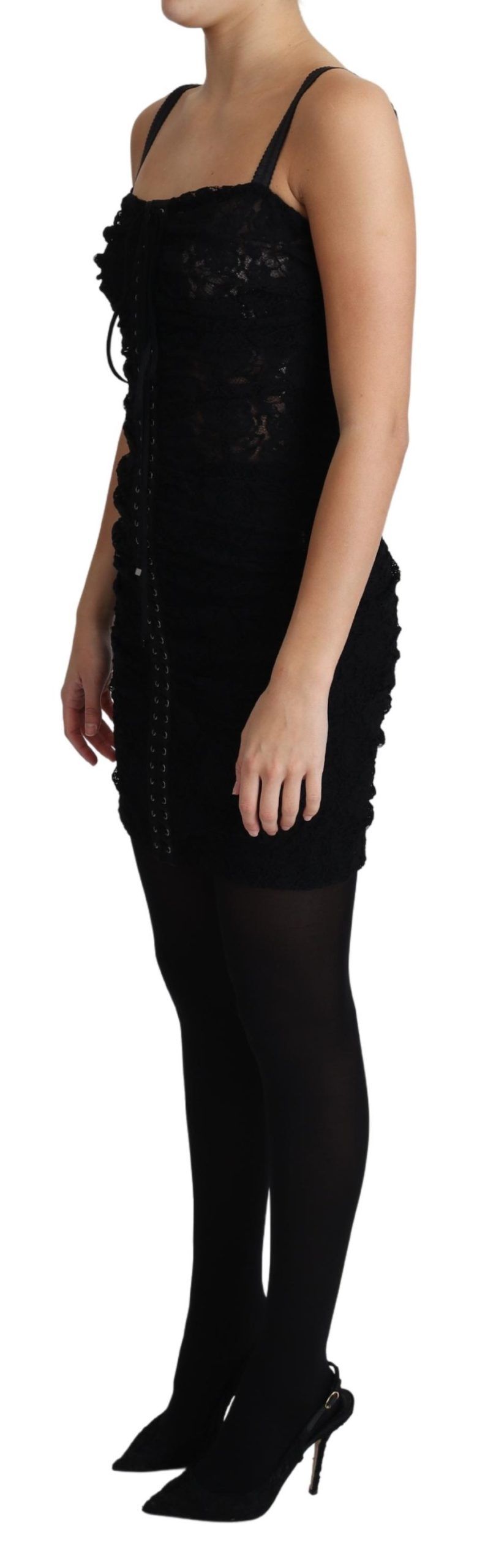 Dolce & Gabbana Black Lace Up Floral Corset Bustier Mini Dress | Regal Royce