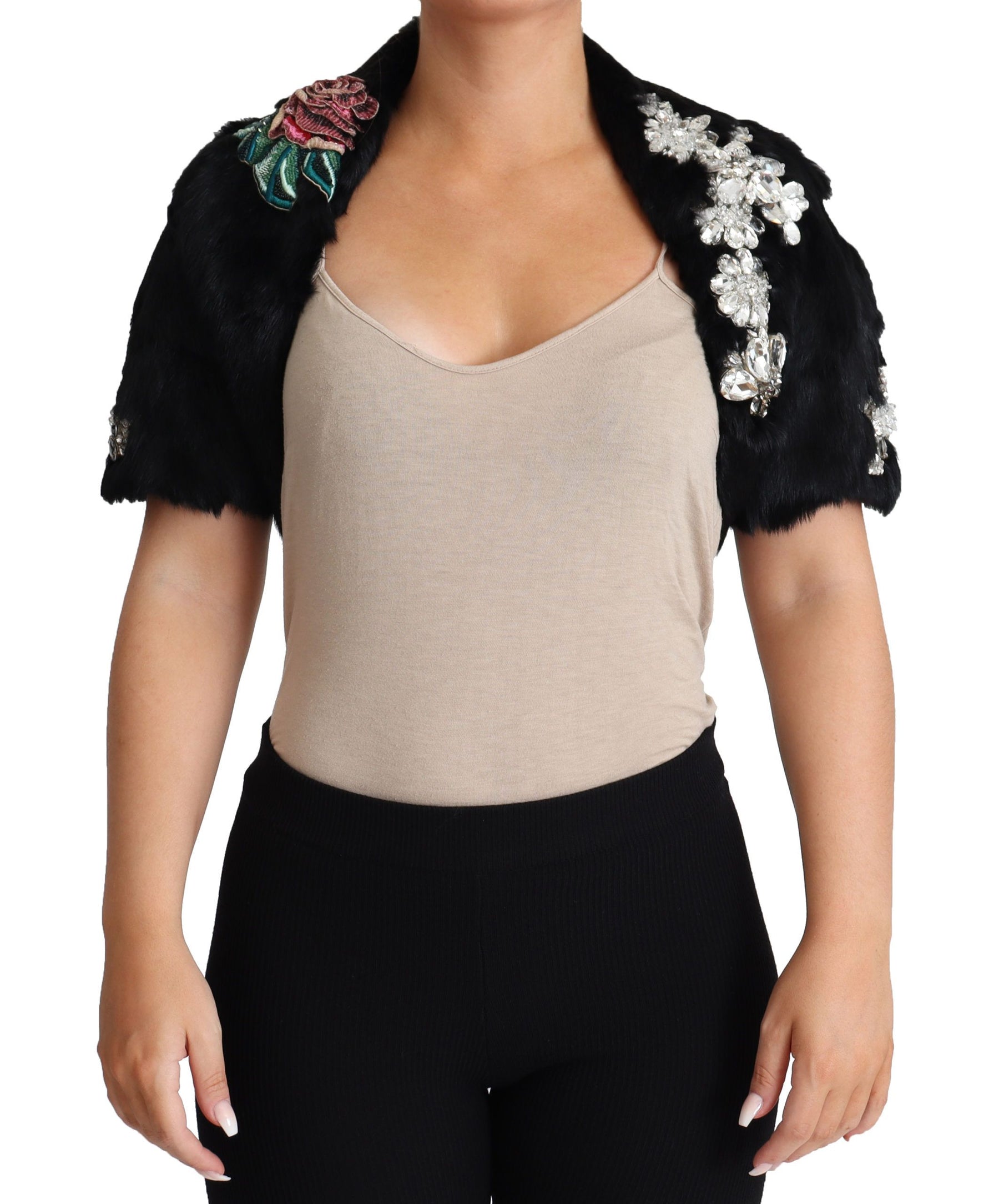 Dolce & Gabbana Black Rabbit Fur Crystals Sequin Coat | Regal Royce