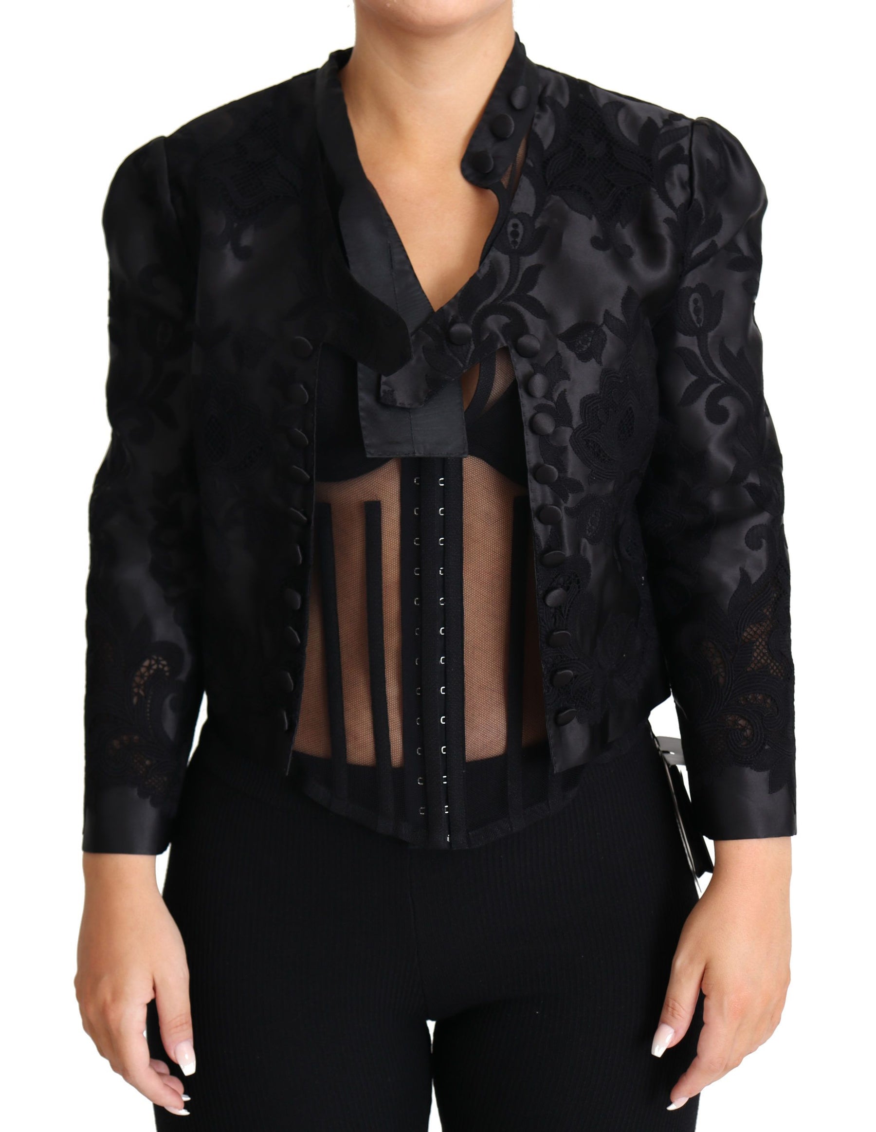 Dolce & Gabbana Black Lace Sheer Corset Organza Silk Jacket | Regal Royce