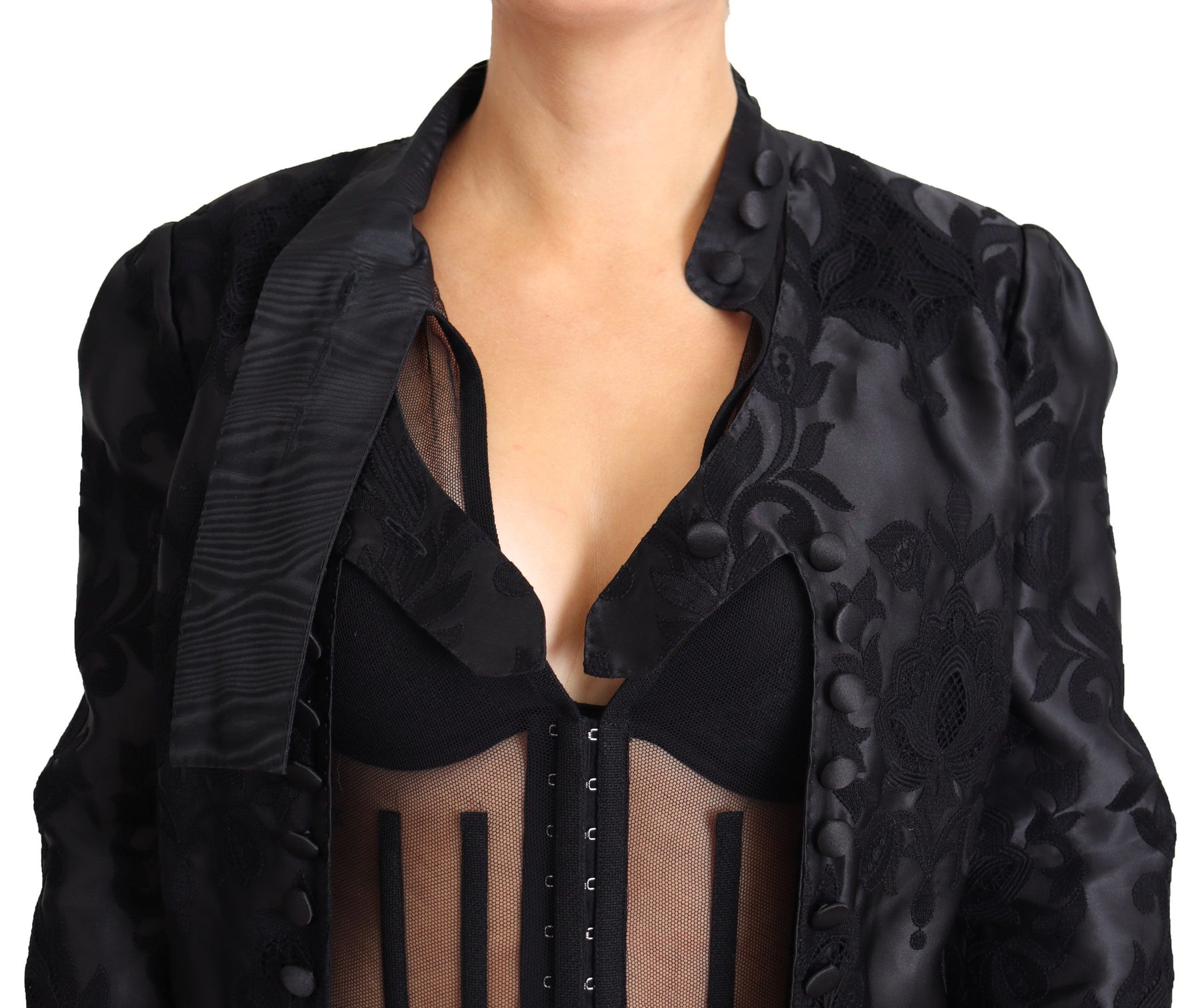 Dolce & Gabbana Black Lace Sheer Corset Organza Silk Jacket | Regal Royce
