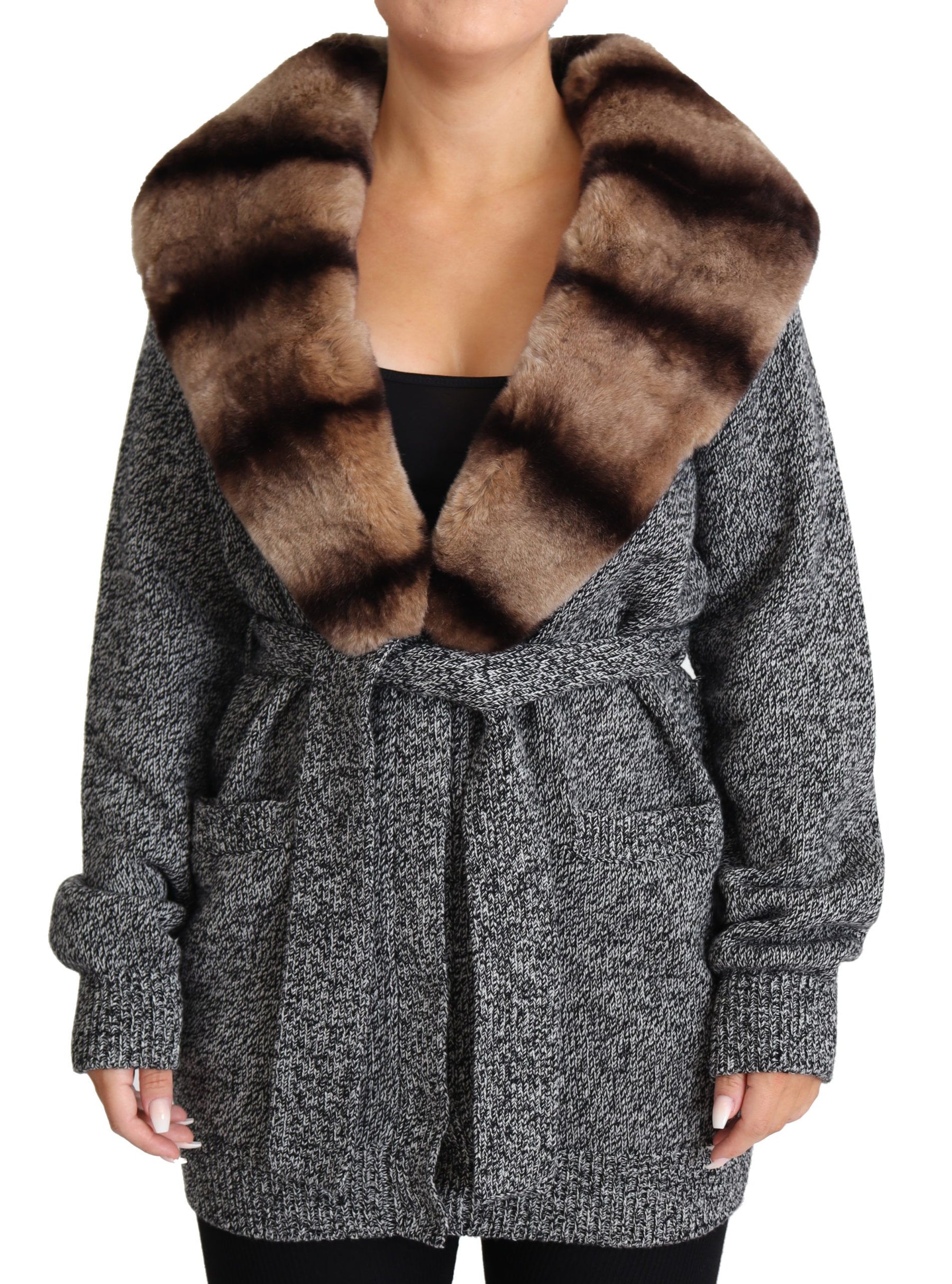 Dolce & Gabbana Gray Cardigan Fur Coat Cashmere Jacket | Regal Royce
